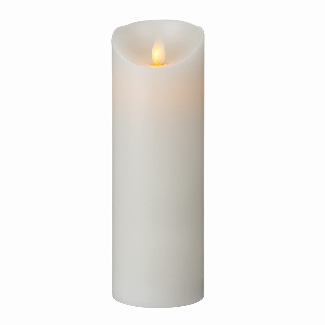 Restaurantware 3 x 8.7 Inch Flameless LED Pillar Candles - 10 Pack Programmable Dancing Flame, Real Wax Battery Operated Candles for Weddings, Parties & Home Decor (White, Remote Sold Separately) - Perfect for Centerpieces, Romantic Dinners & Holiday Decorations