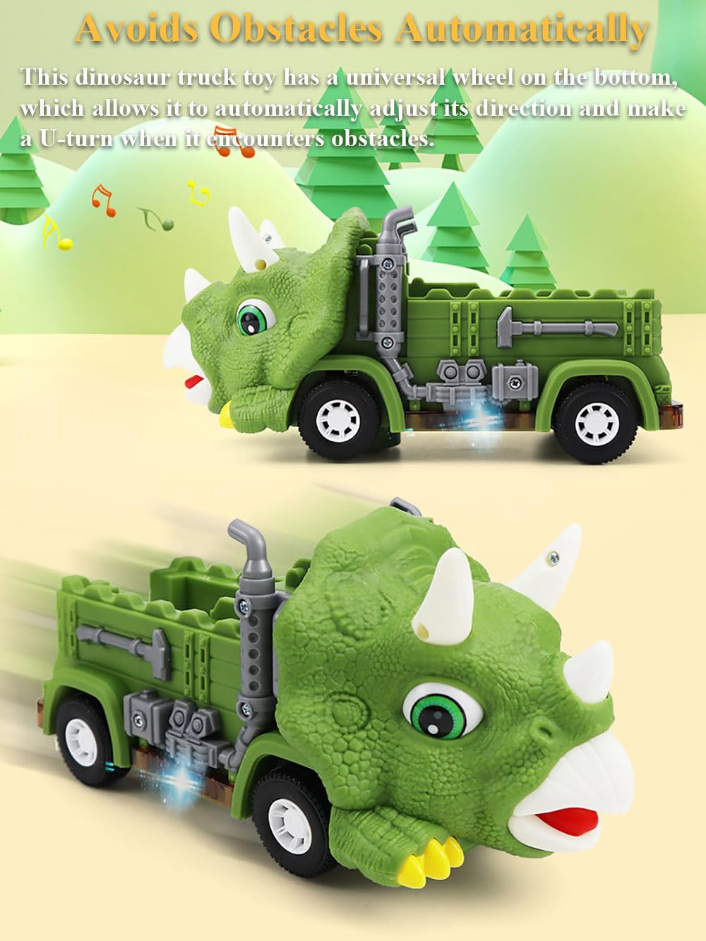 2 in 1 Dinosaur Slide Toy Set - Triceratops & T-Rex Automatic Sliding Track with Ferris Wheel & Race Truck - STEM Educational Toys for Kids Ages 3-8 - Perfect for Birthday Gifts & Indoor Playtime