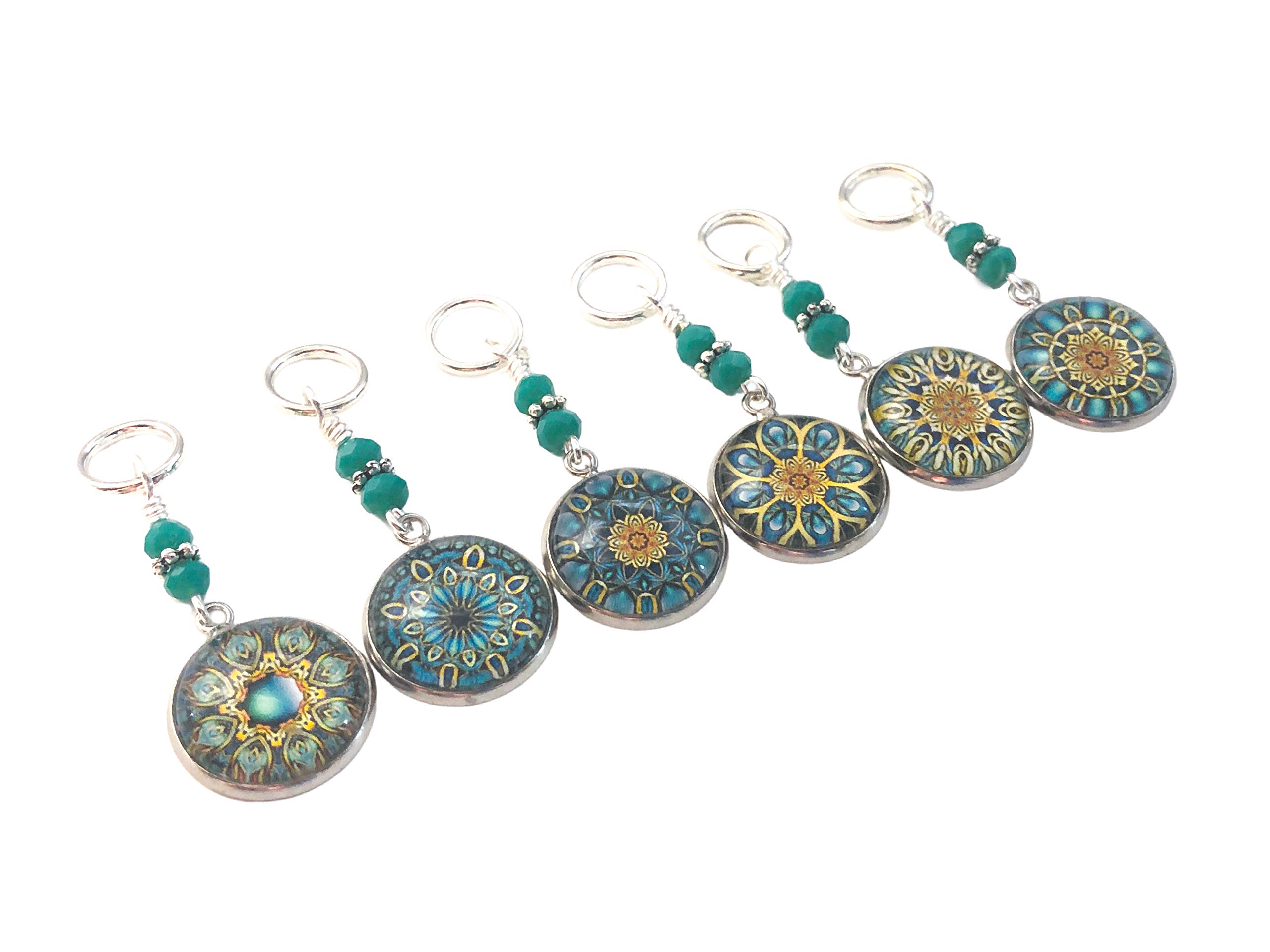 Boho Mandala Stitch Markers for Knitting & Crochet - Colorful Handmade Yarn Markers for DIY Craft Projects, Perfect for Knitters and Crocheters (Set of 10) - Use for Sweaters, Blankets, Hats and Scarf Making