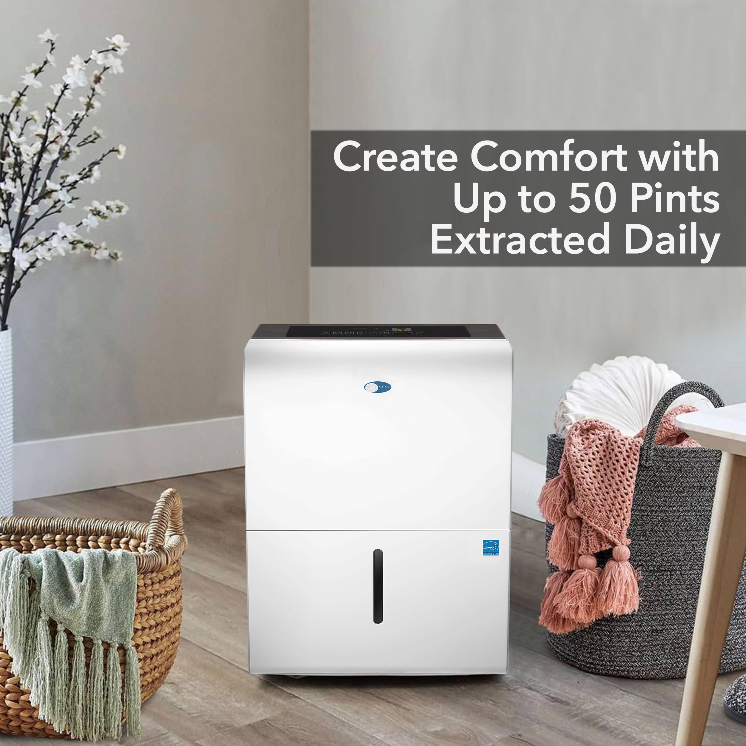 Whynter Energy Star RPD-506EWP 50 Pint High Capacity Portable Dehumidifier with Built-in Pump - Covers up to 4000 sq ft - White & Black Design - Perfect for Basements, Large Rooms, and Humid Climates