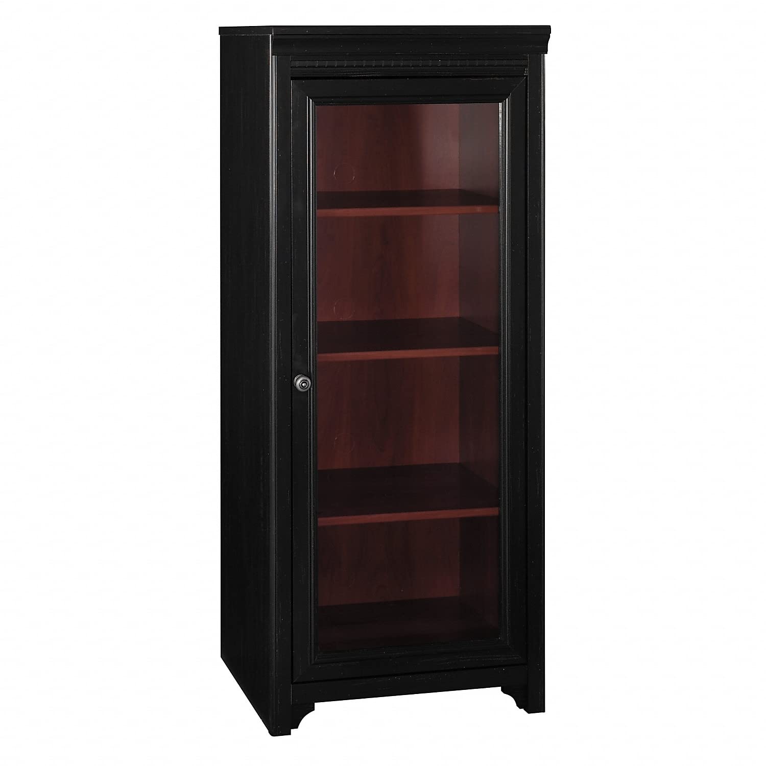 Bush Furniture Fairview Door Media Cabinet - Antique Black & Hansen Cherry Finish for TV Stand, Storage, and Home Entertainment Center