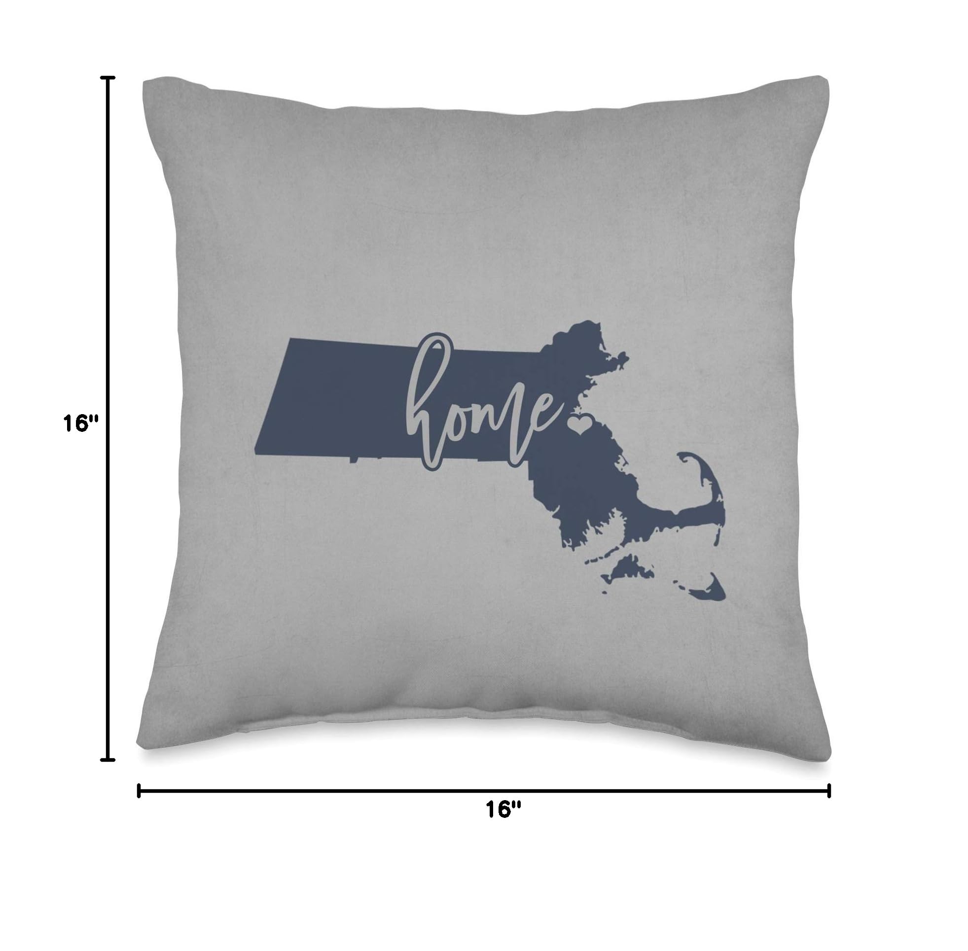 Massachusetts Home State Navy & Grey Throw Pillow - Cozy Decorative Cushion for Sofa, Bed & Living Room Décor