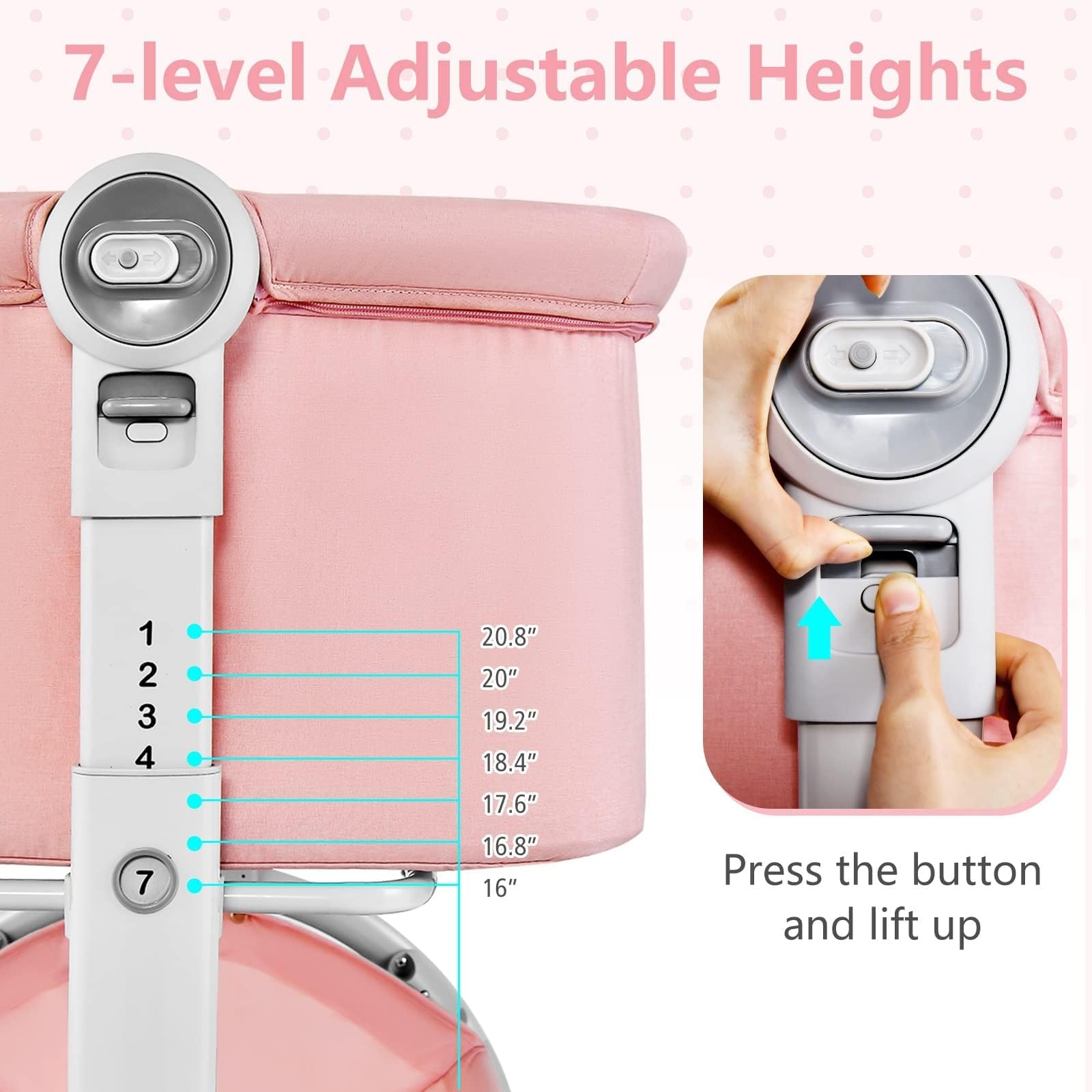 INFANS 3-in-1 Baby Bassinet & Bedside Sleeper with Adjustable Height - Portable Rocking Cradle for Newborns, Includes Wheels, Storage Basket & Travel Bag - Perfect for Nursery, Bedroom & Travel (Coral)
