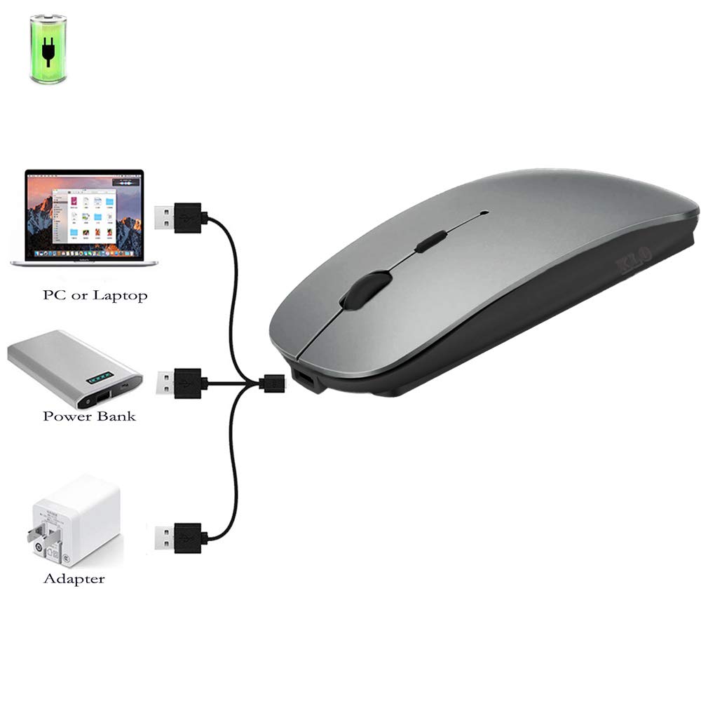 KLO Bluetooth Wireless Mouse for MacBook, Laptop, Notebook, PC, iPad & Chromebook - Compatible with MacBook Air/Pro (Grey) | Perfect for Office, Home & Travel Use