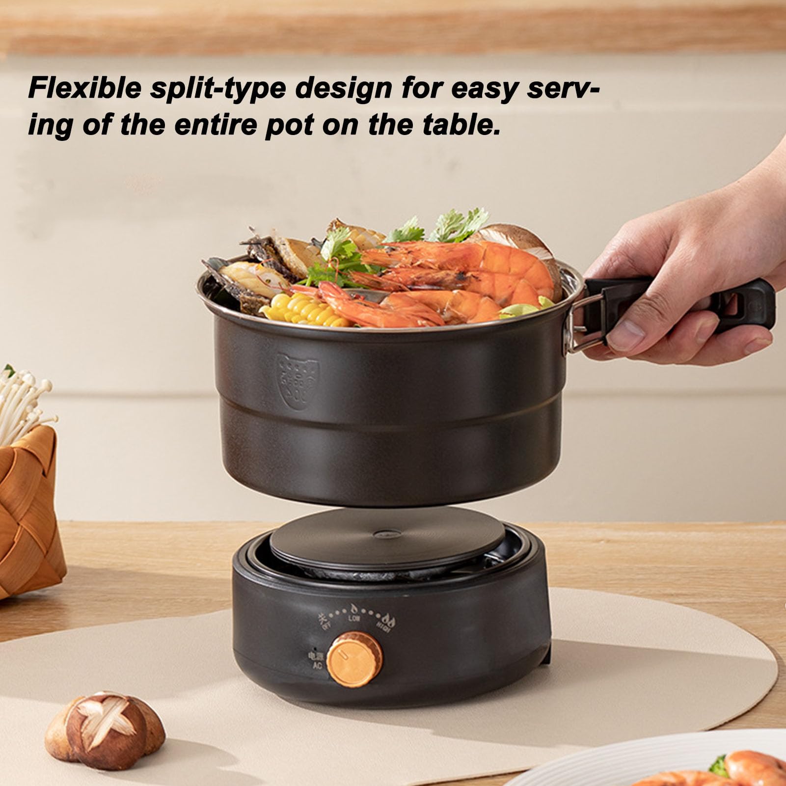 500W 1.6L Multifunctional Electric Cooker - Portable Mini Ramen Pot with Foldable Handle for Noodles, Steak, Eggs & Stir-Frying | Perfect for Dorm, Office, Camping & Small Kitchen Cooking