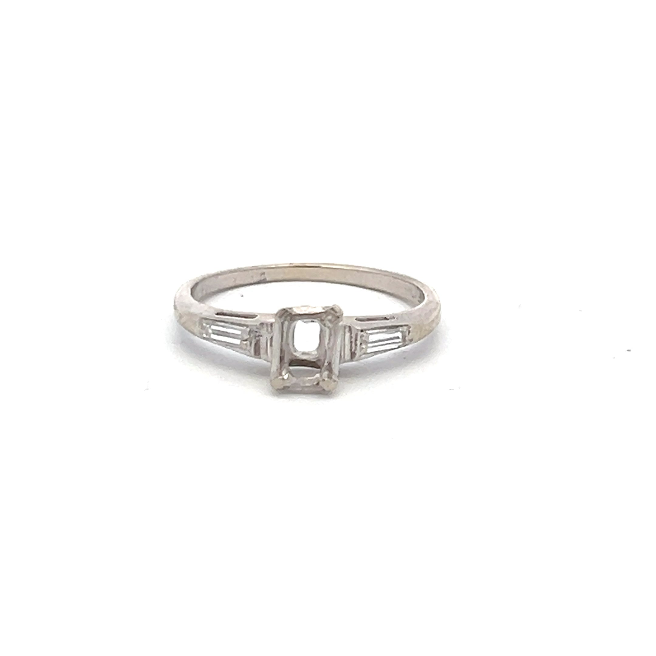 0.10 Carat Baguette Shape Diamond 14K White Gold Semi Mount Engagement Ring - Perfect for Bridal Jewelry, Wedding Bands & Proposal Gifts