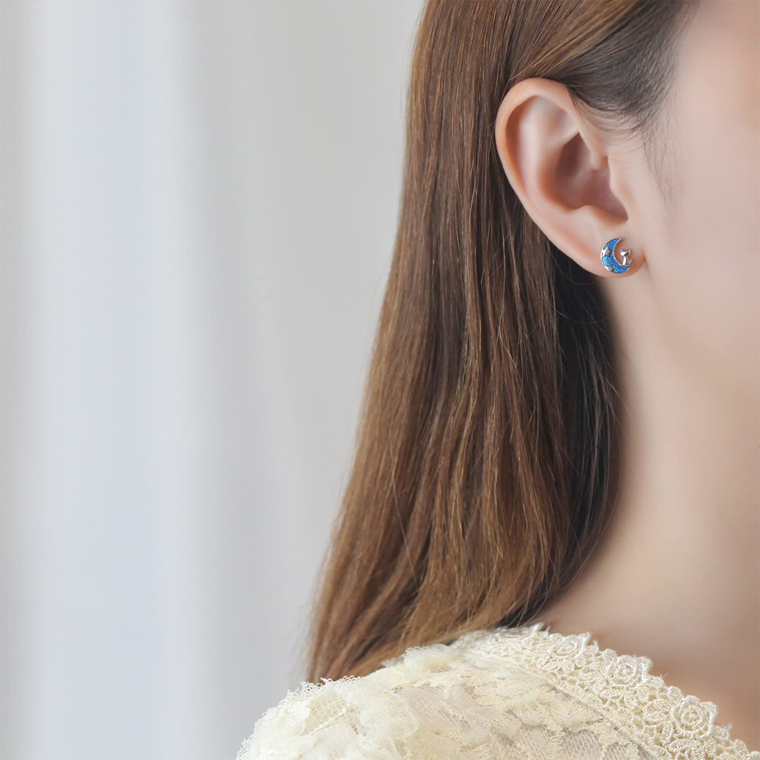 Meissa 925 Sterling Silver Stud Earrings - Moon & Star Cat Earrings for Women | Hypoallergenic, Handmade Jewelry | Perfect for Everyday Wear, Gifts & Special Occasions