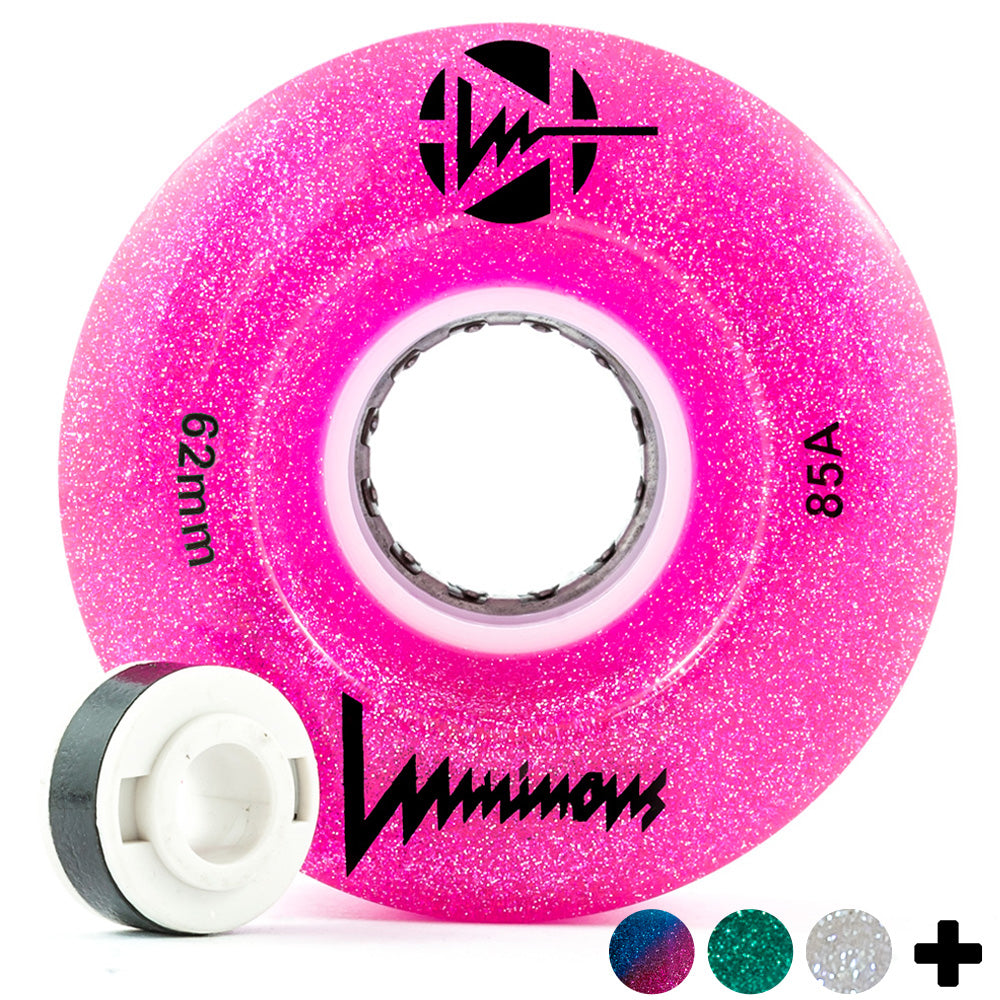 Luminous 62mm LED Glitter Light Up Quad Wheels - 4 Pack for Roller Skates, Skateboards & Scooters - Glow in The Dark Wheels for Night Riding & Outdoor Activities