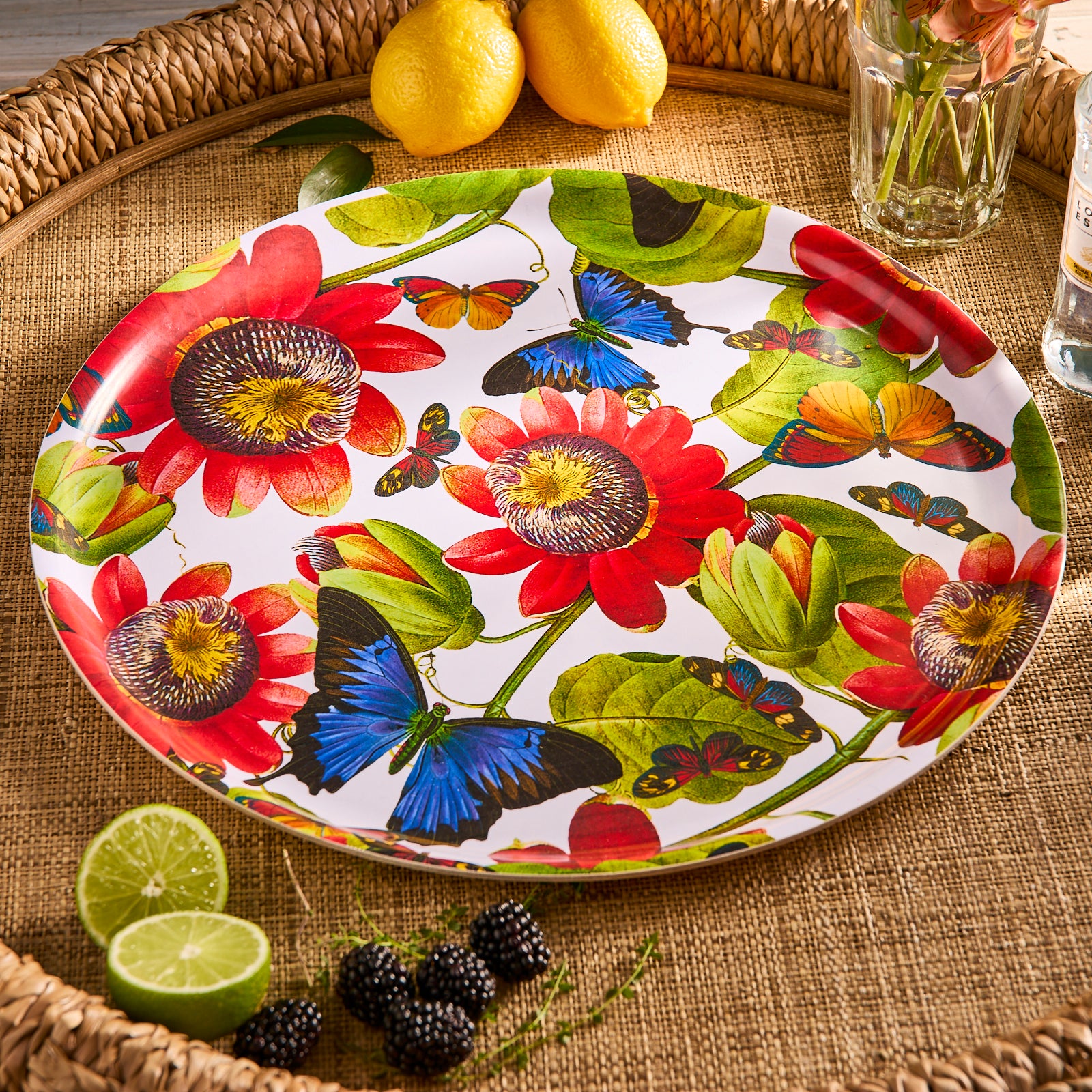 Butterflies Large Round Birchwood Tray - Handmade Wooden Serving Tray for Coffee Table, Home Decor, and Gift Giving - Perfect for Breakfast in Bed, Tea Parties, and Displaying Jewelry