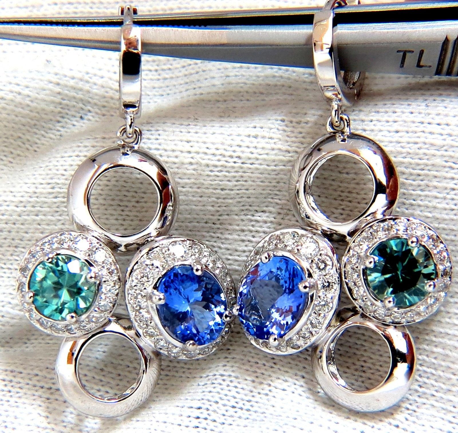 7.07CT Natural Tanzanite & Zircon Diamond Circle Dangle Earrings in 14K Gold - Elegant Jewelry for Weddings, Parties & Special Occasions