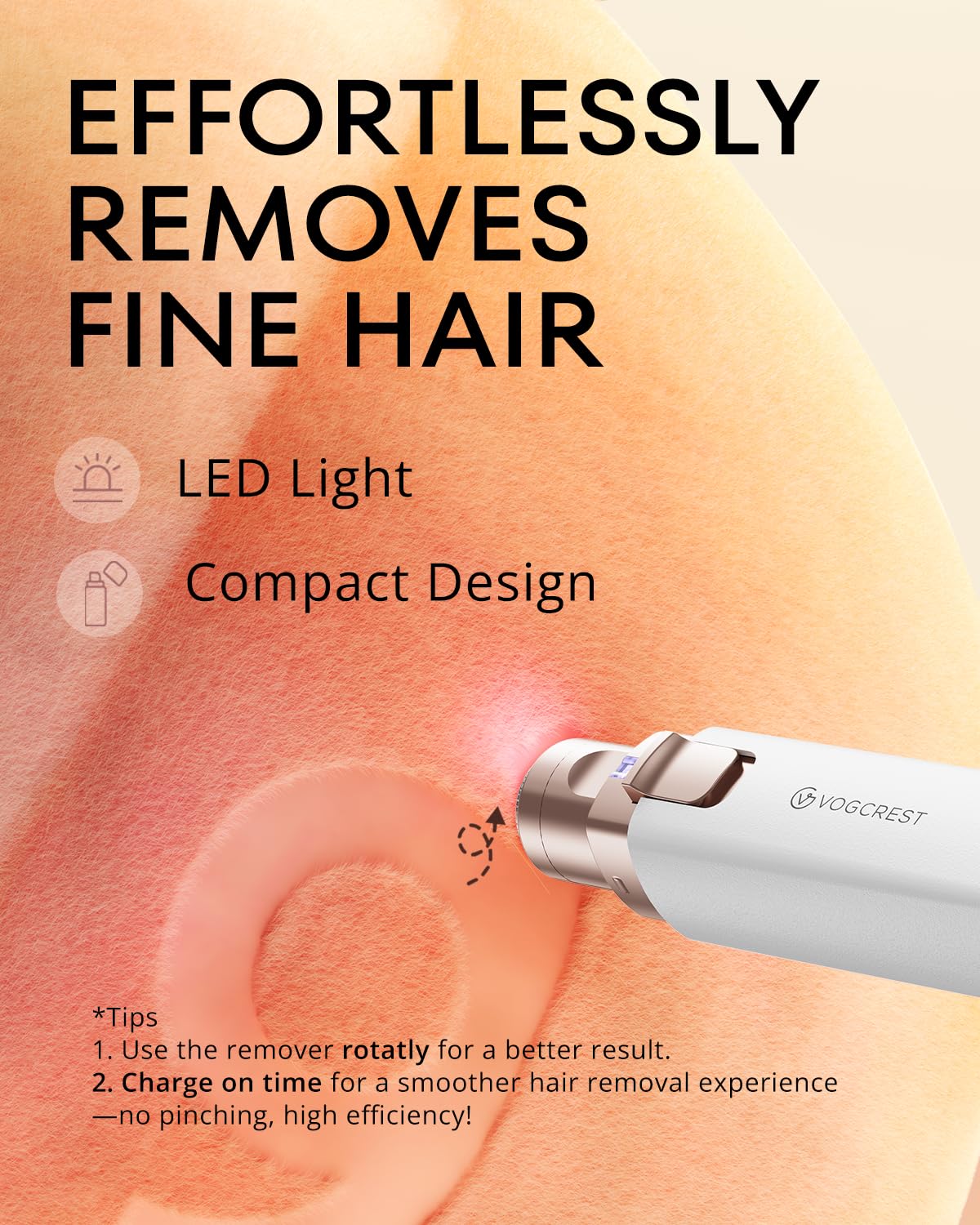 VOGCREST Rechargeable 2-in-1 Hair Trimmer for Women - Facial Hair Remover & Eyebrow Trimmer with LED Light, Portable Grooming Kit for Travel, Home & Salon Use (White)