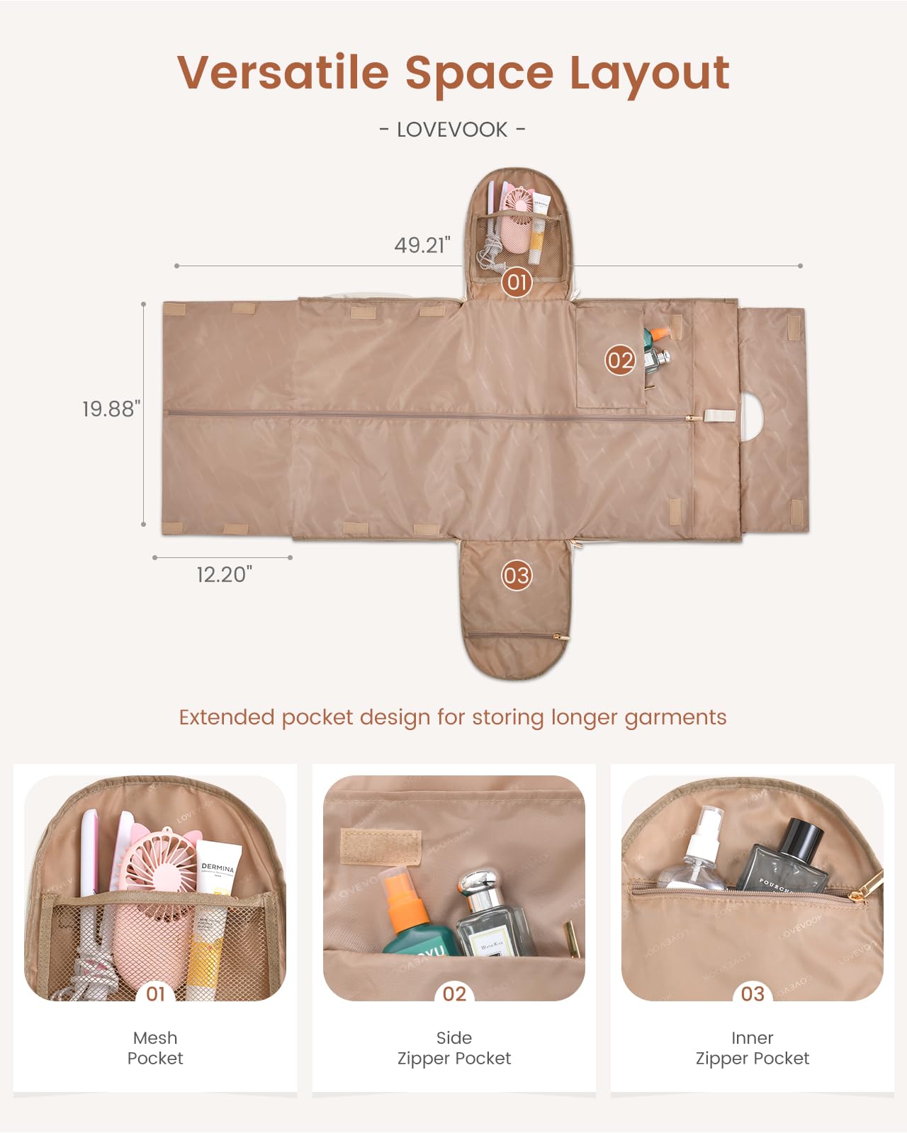 LOVEVOOK Convertible Garment Bag for Women with Shoe Compartment & Toiletry Pouch | 2-in-1 Hanging Suitcase & Travel Duffel Bag | Waterproof Carry-On Weekender Bag for Business Trips, Weddings, Vacations | Perfect for Business Travel, Formal Events & Weekend Getaways (Beige)