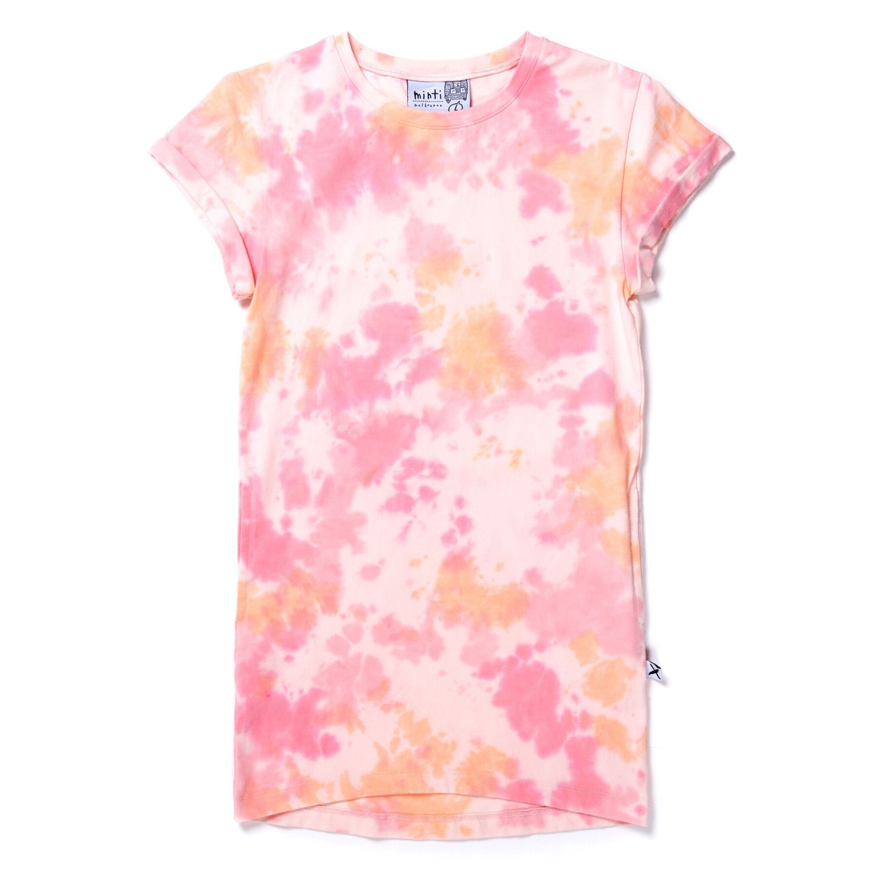 Minti Wham Rolled Up Tee Dress - Pink & Orange Tie Dye Women's Casual Summer Dress | Perfect for Beach, Music Festivals & Everyday Wear
