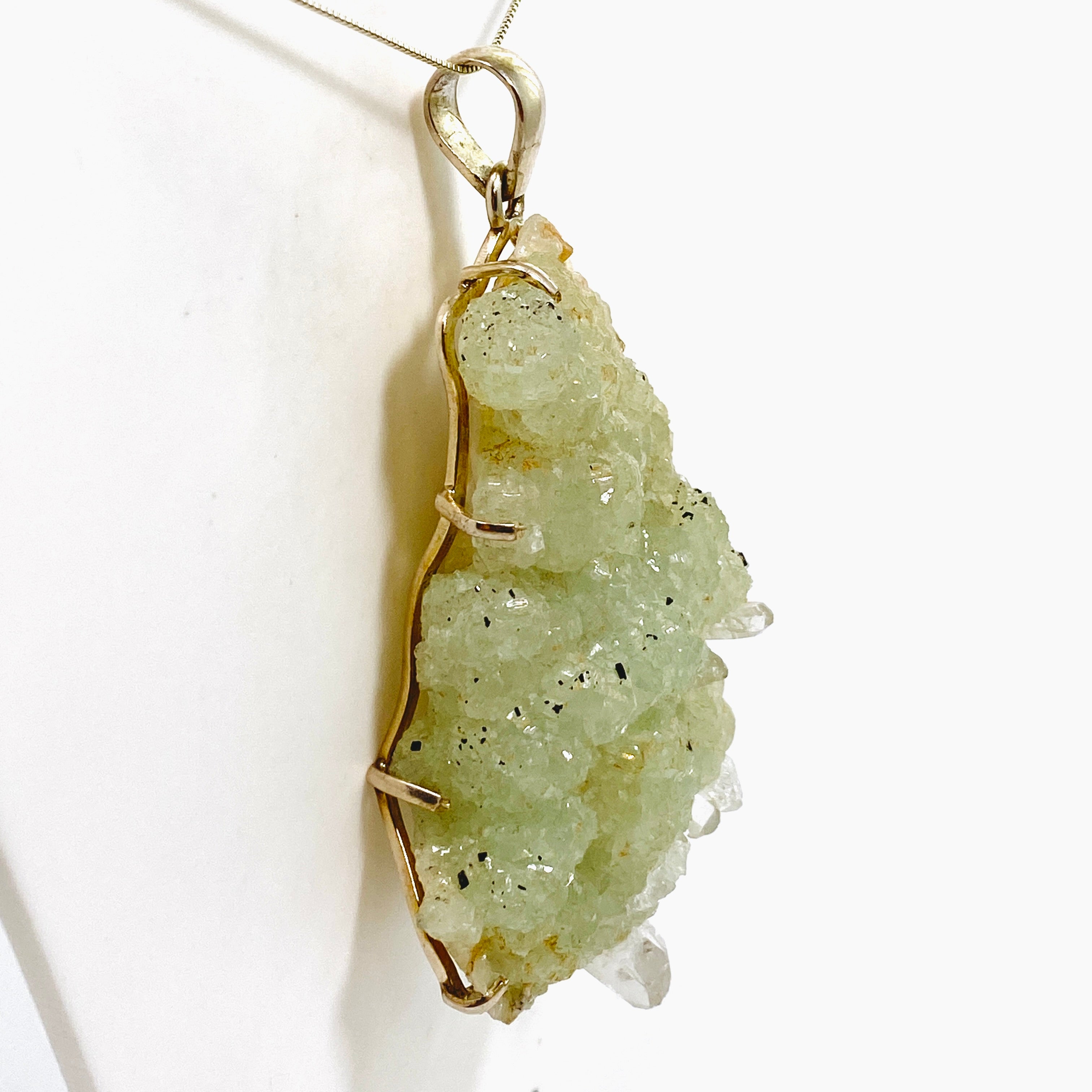 Natural Prehnite Raw Crystal Pendant Necklace - Healing Stone Jewelry for Women - Spiritual Energy & Chakra Balancing - Perfect for Meditation, Yoga & Gift Giving