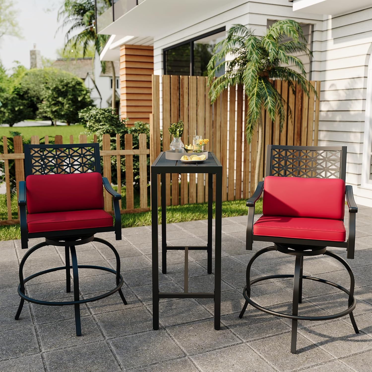 GARVEE 39 Inch Outdoor Bar Height Table - Waterproof Patio Dining Table with Powder Coated Metal Frame, Weather Resistant, Heavy Duty 250 lbs Capacity, Adjustable Leveling Feet - Perfect for Backyard, Deck, Poolside & Outdoor Entertaining