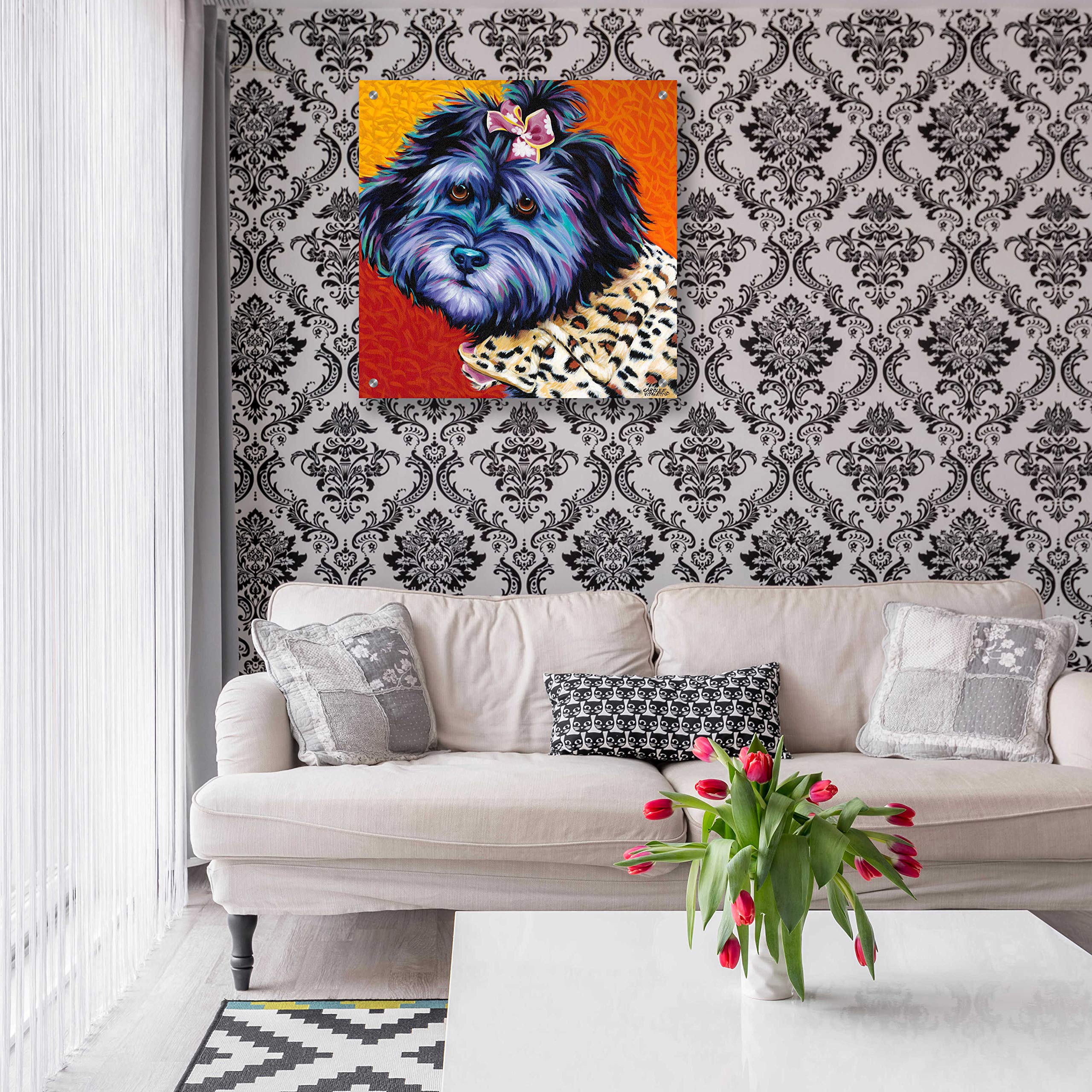 Epic Art 'Cute Pups III' by Carolee Vitaletti - 24x24 Inch Acrylic Glass Wall Decor, Modern Dog Painting for Living Room, Bedroom & Office