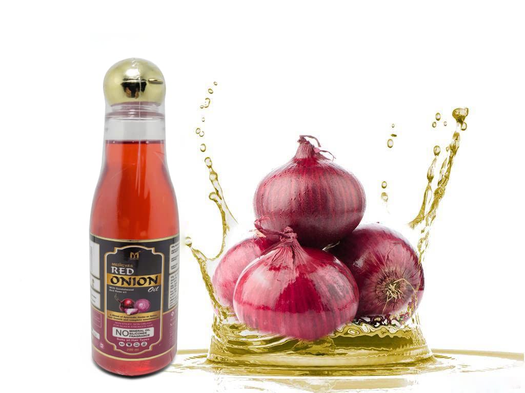 Medicyes Red Onion Hair Oil with Sandalwood & Rose Oil - 200ml Vitamin E Enriched for Hair Growth & Scalp Care | Perfect for Damaged Hair Treatment & Daily Nourishment