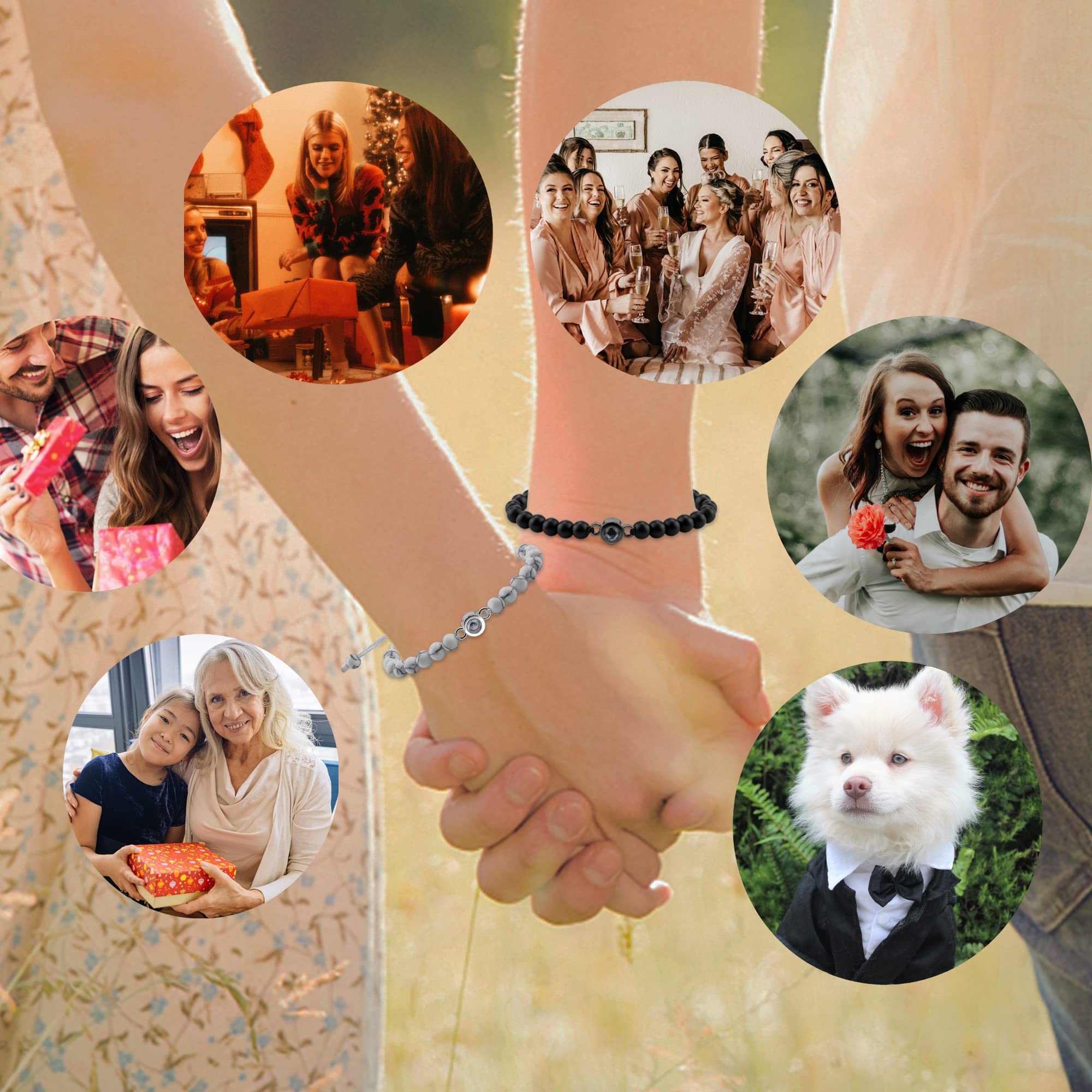 Custom Photo Bracelet with Picture Inside - Personalized Engraved Turquoise Circle Bracelet for Women, Men, Couples & Friends - Perfect Gift for Anniversary, Birthday & Valentine's Day