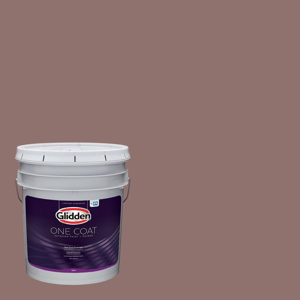 Glidden Exterior Paint & Primer in One - Pink Oakwood Brown Satin Finish, 5 Gallon Bucket | Weather-Resistant One Coat Coverage for House, Fence & Outdoor Projects