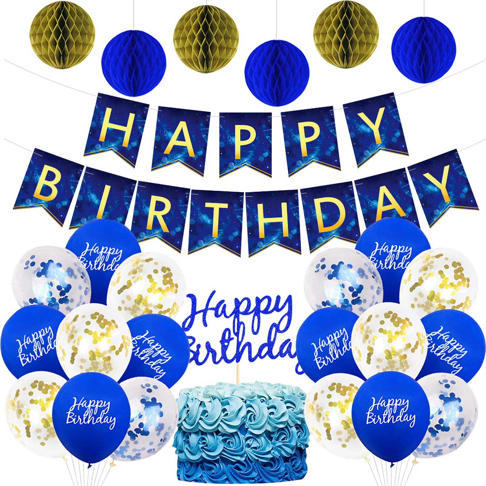 Blue Birthday Party Decorations for Men & Boys - Happy Birthday Banner, Balloons & Supplies for Kids Birthday Celebration | Perfect for Indoor & Outdoor Birthday Parties, Baby Showers & Special Events