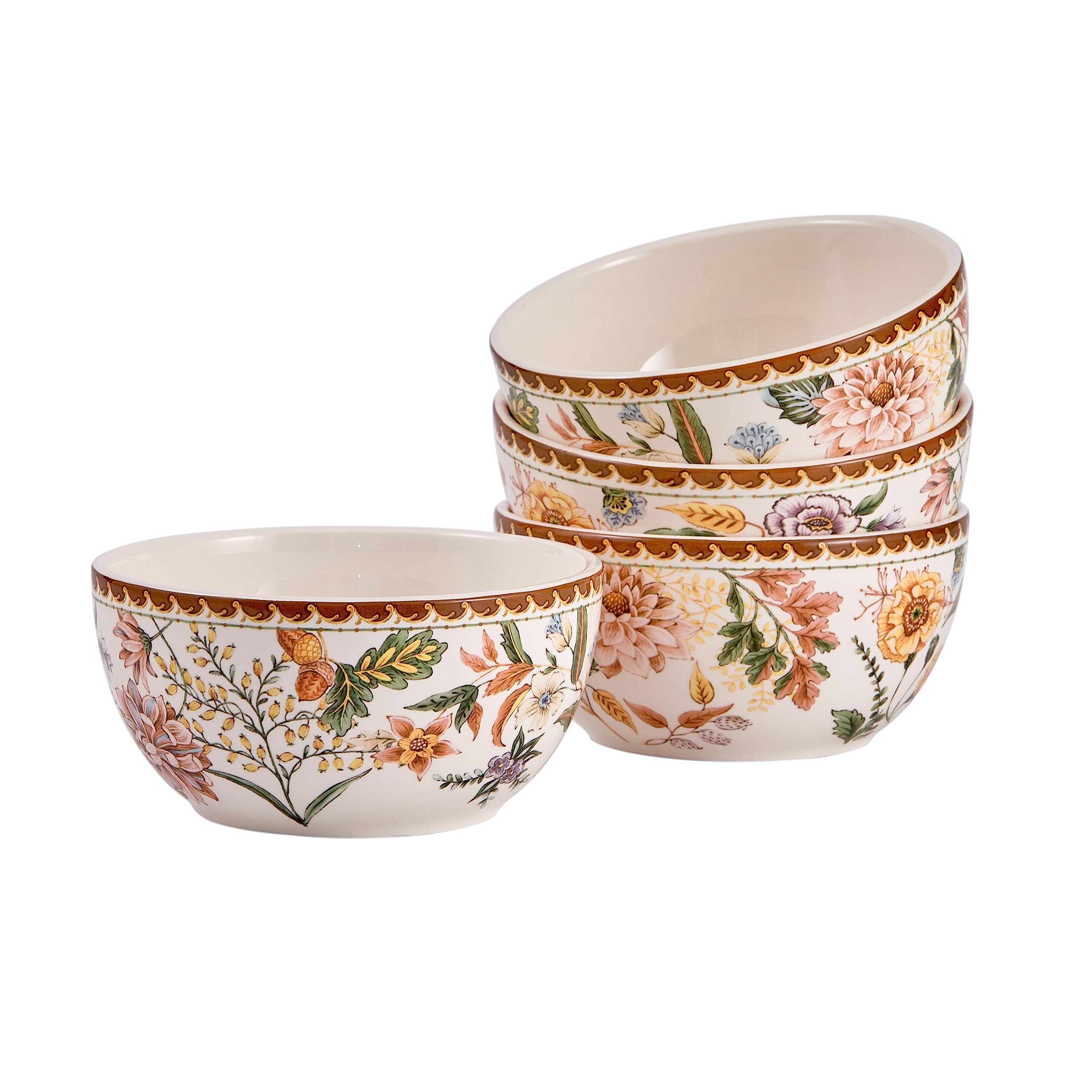 Bico Blooming Moment 26oz Ceramic Bowls Set of 4 - Microwave & Dishwasher Safe Pasta, Salad, Soup & Cereal Bowls - Perfect for Breakfast, Dining & Kitchen Serving