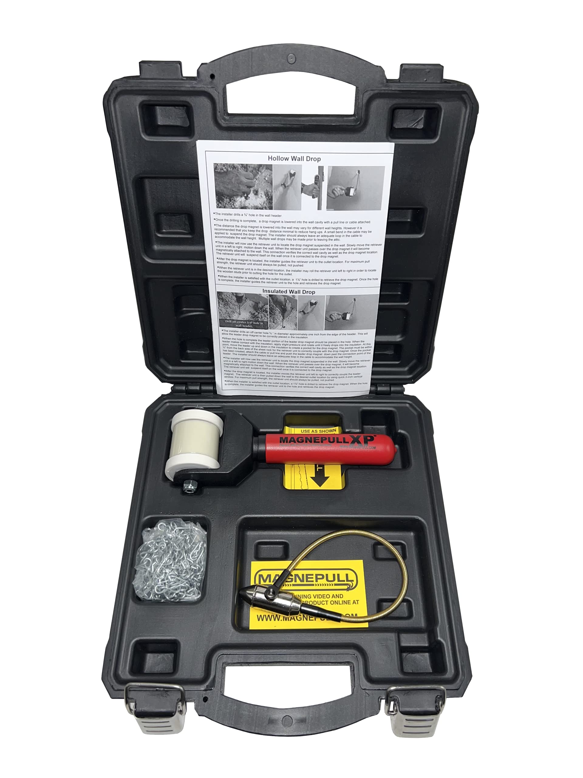 XP1000-LC Magnetic Wire Puller - Heavy Duty Electrical Tool with Flexible Steel Leader & Protective Case | Ideal for Electricians, DIY Wiring Projects & Cable Installation (Not for Foam Insulation or Bare Steel Studs Without XP1000-8 Drop Magnet)