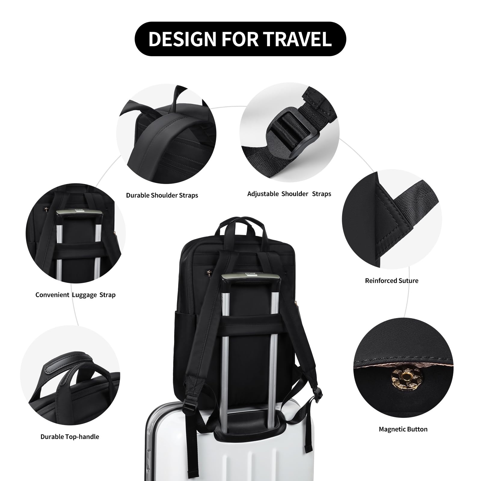 GOLF SUPAGS Anti-Theft Slim Travel Laptop Backpack for Women - Durable 17-Inch Business Computer Bag & College Bookbag - Perfect for Work, School & Commuting (Black)
