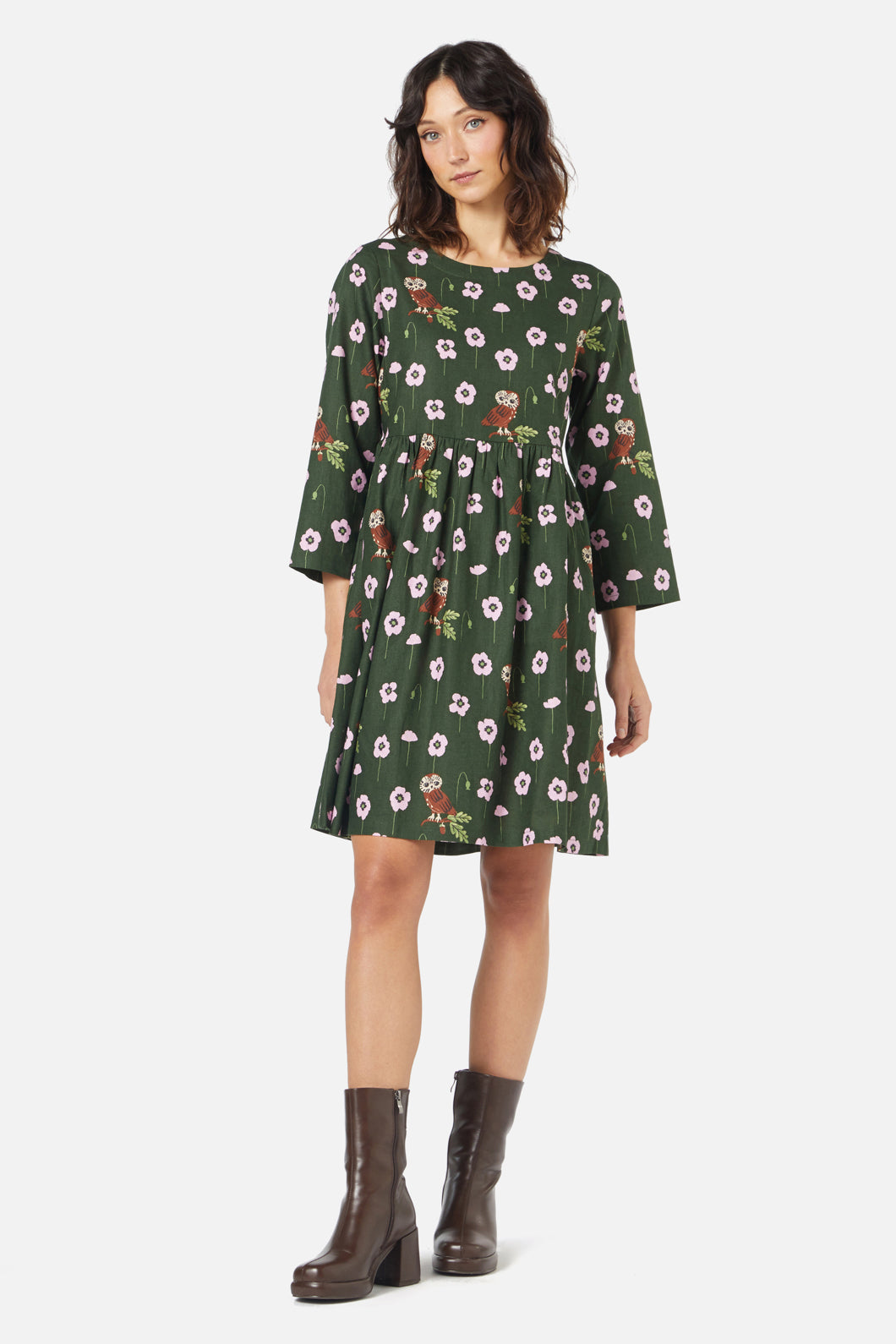 Poppy Owl Mini Dress - Floral Print Short Sleeve Summer Dress for Women | Perfect for Beach Vacation, Date Night & Casual Outings