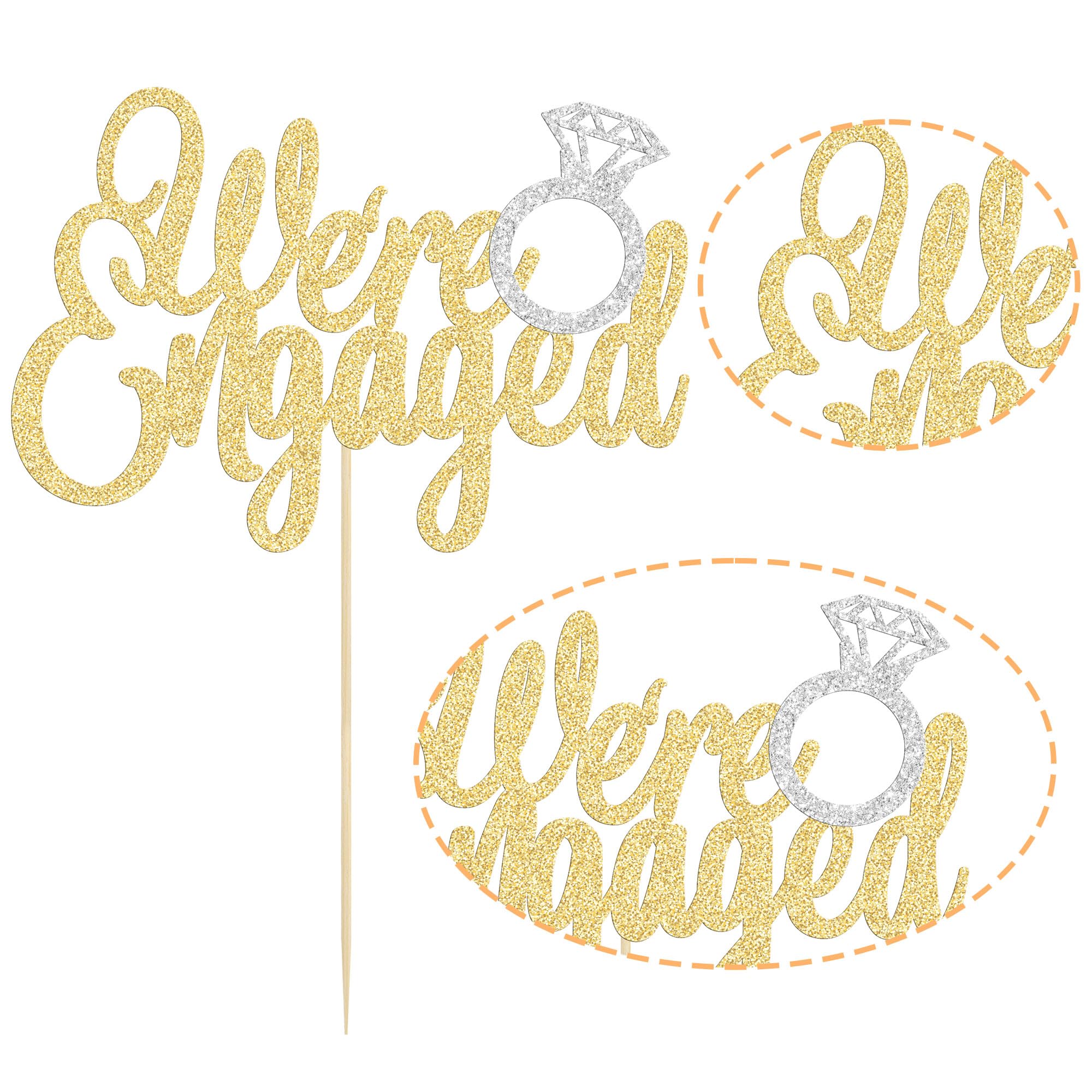 Gold 'We're Engaged' Cake Topper with Ring Glitter - Elegant Bridal Shower & Wedding Engagement Cake Decoration for Theme Parties - Perfect for Anniversary, Proposal, and Romantic Celebrations