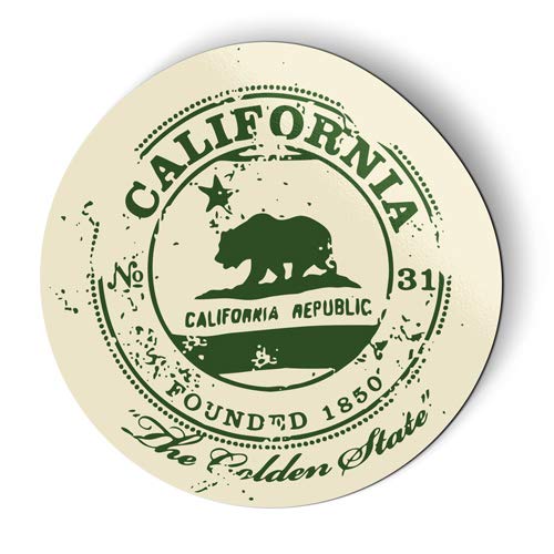 California Green Travel Stamp Design - Flexible 5 Inch Fridge Magnet for Refrigerator, Locker, Office & Home Decor - Perfect for Travel Enthusiasts & Souvenir Collectors