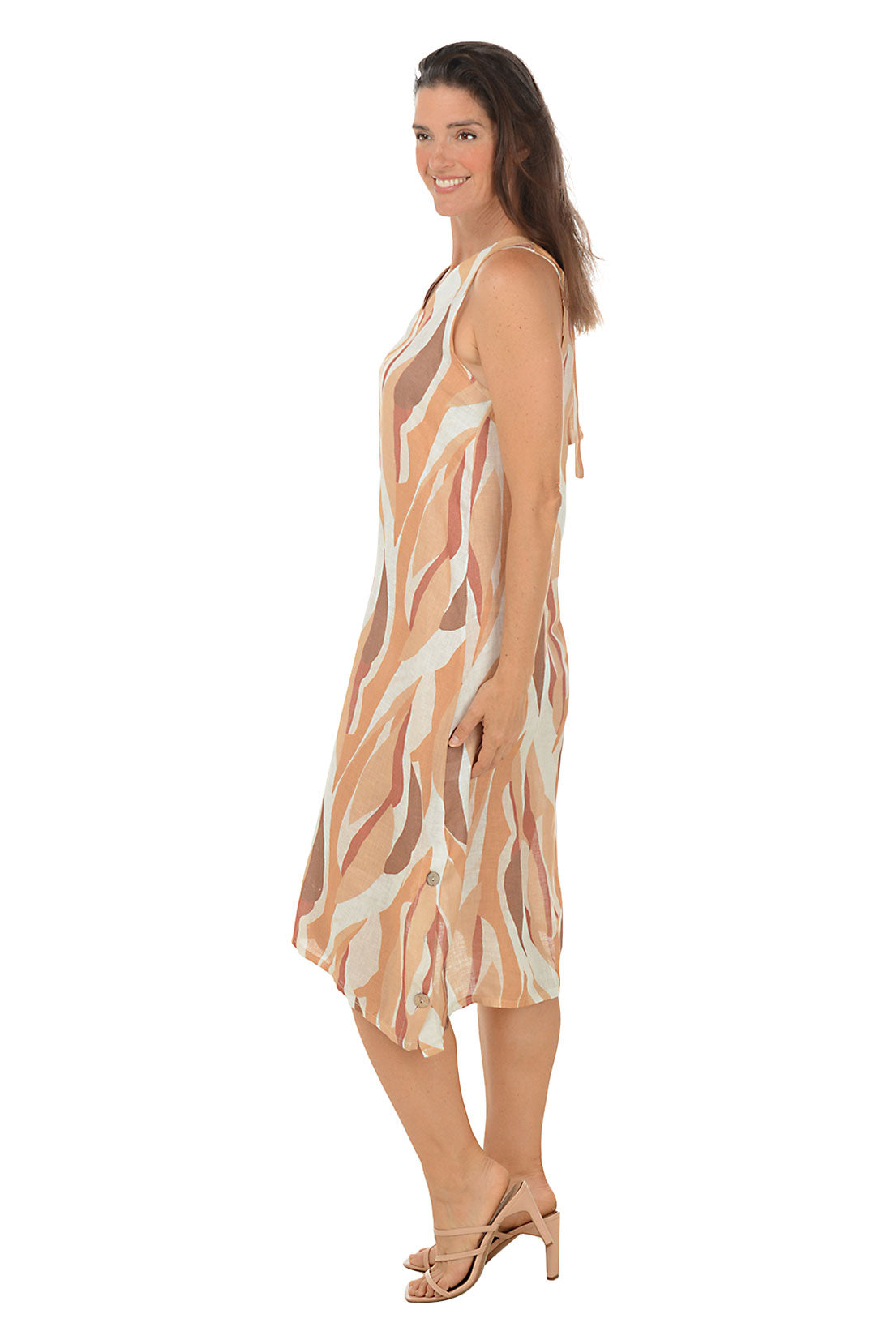 Natural Waves Linen Tie Back Dress - Flowy Summer Midi Dress for Women, Boho Beach Cover Up & Garden Party Outfit