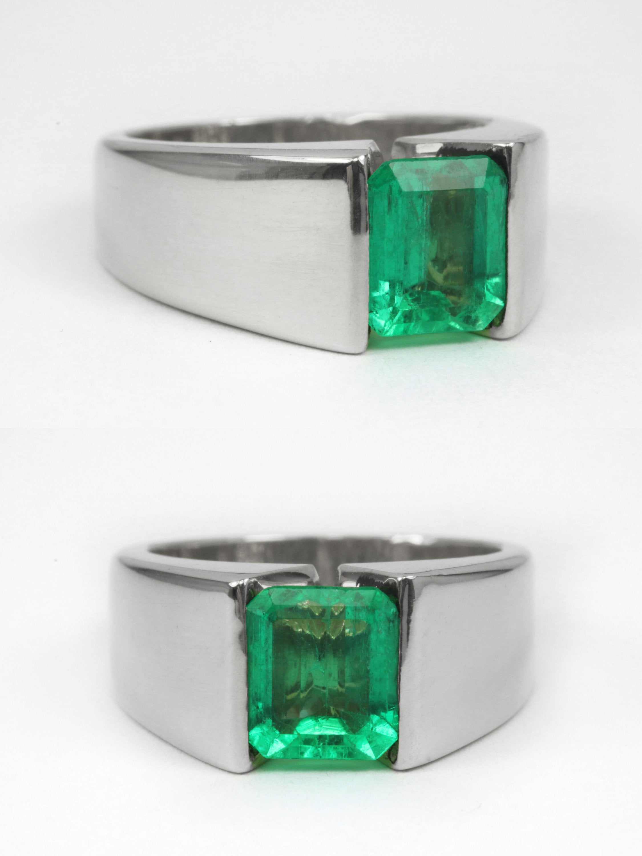 2.0 Carat Emerald Cut Vivid Green Solitaire Men's Ring 14K Gold - Elegant Wedding Band, Anniversary Gift & Luxury Statement Jewelry for Special Occasions