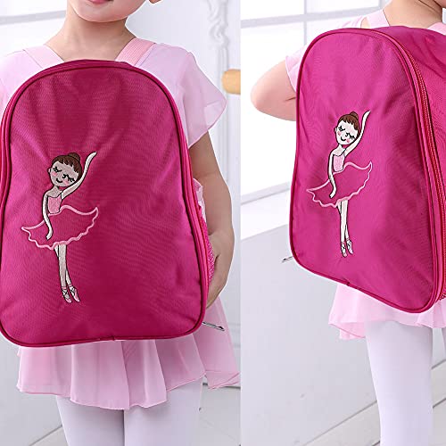 Girls Ballet Backpack with Embroidered Design - Rose Red Dance Daypack (31.50 * 25.00 * 12.00cm) - Perfect for Ballet Classes, Dance Practice, and School Supplies