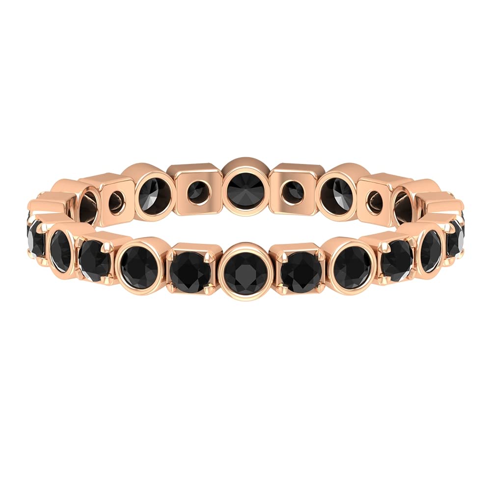 0.75 CT Black Spinel Eternity Ring for Women - 14K Solid Gold Geometric Wedding Band, Stackable Anniversary Jewelry Gift for Her - Perfect for Bridal Sets, Date Nights & Special Occasions