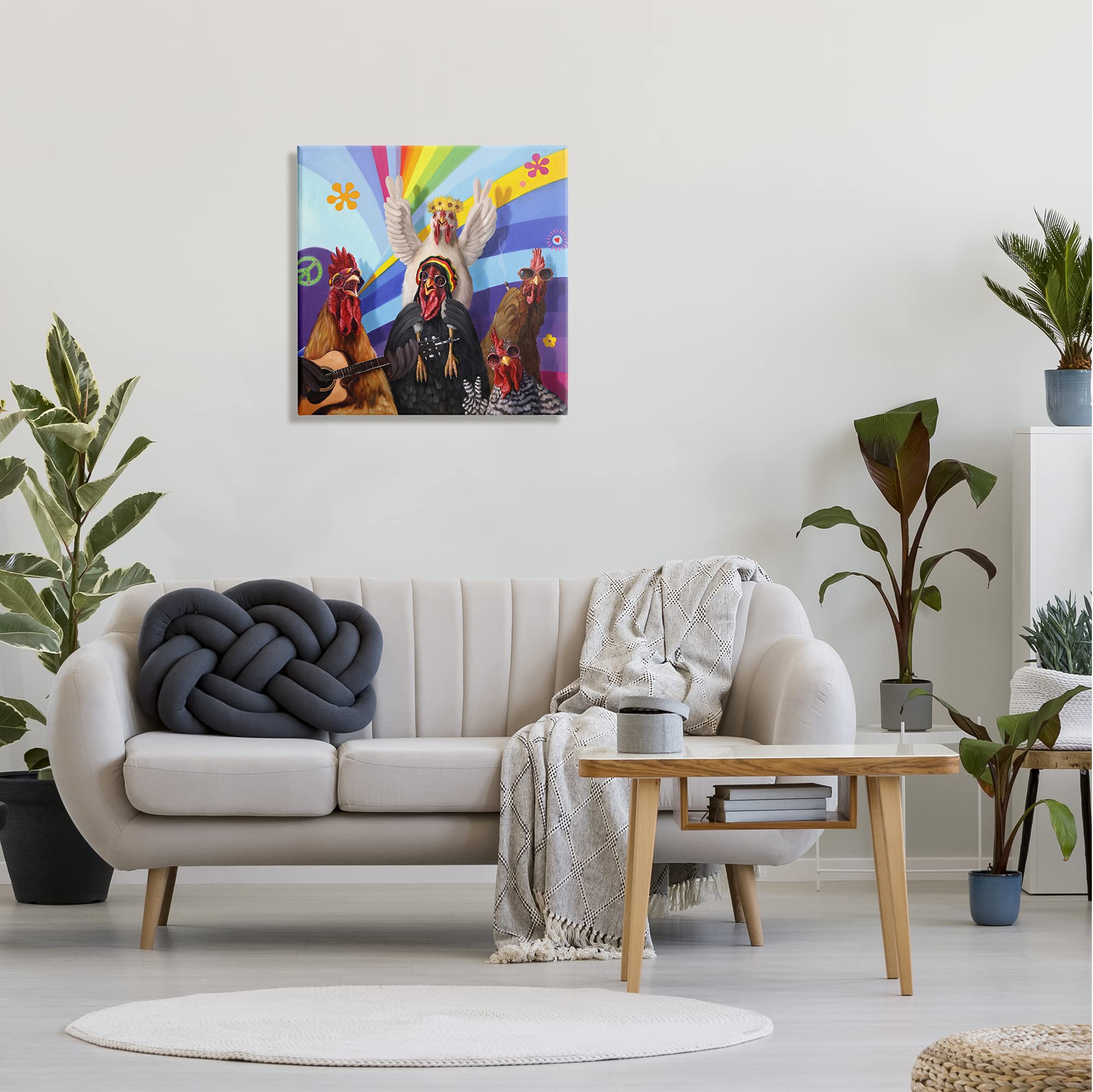 Stupell Industries Hippy Chicken Birds Singing Guitar Instrument Smoking Rainbows Wall Art - Whimsical Animal Music Painting by Lucia Heffernan - Perfect for Bohemian Home Decor, Living Room & Bedroom