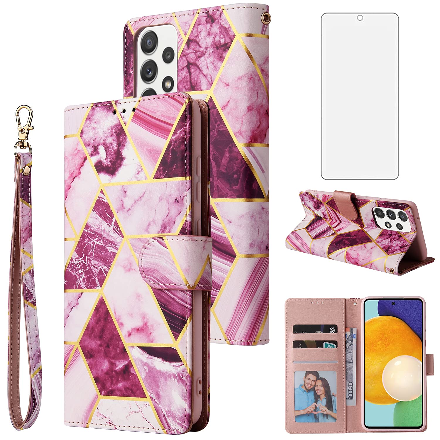 **ASUWISH Wallet Case for Samsung Galaxy A52 5G/4G with Tempered Glass Screen Protector – Flip Stand Card Holder Kickstand Phone Cover for Men & Women (Purple) – Perfect for Work, Travel & Daily Use**