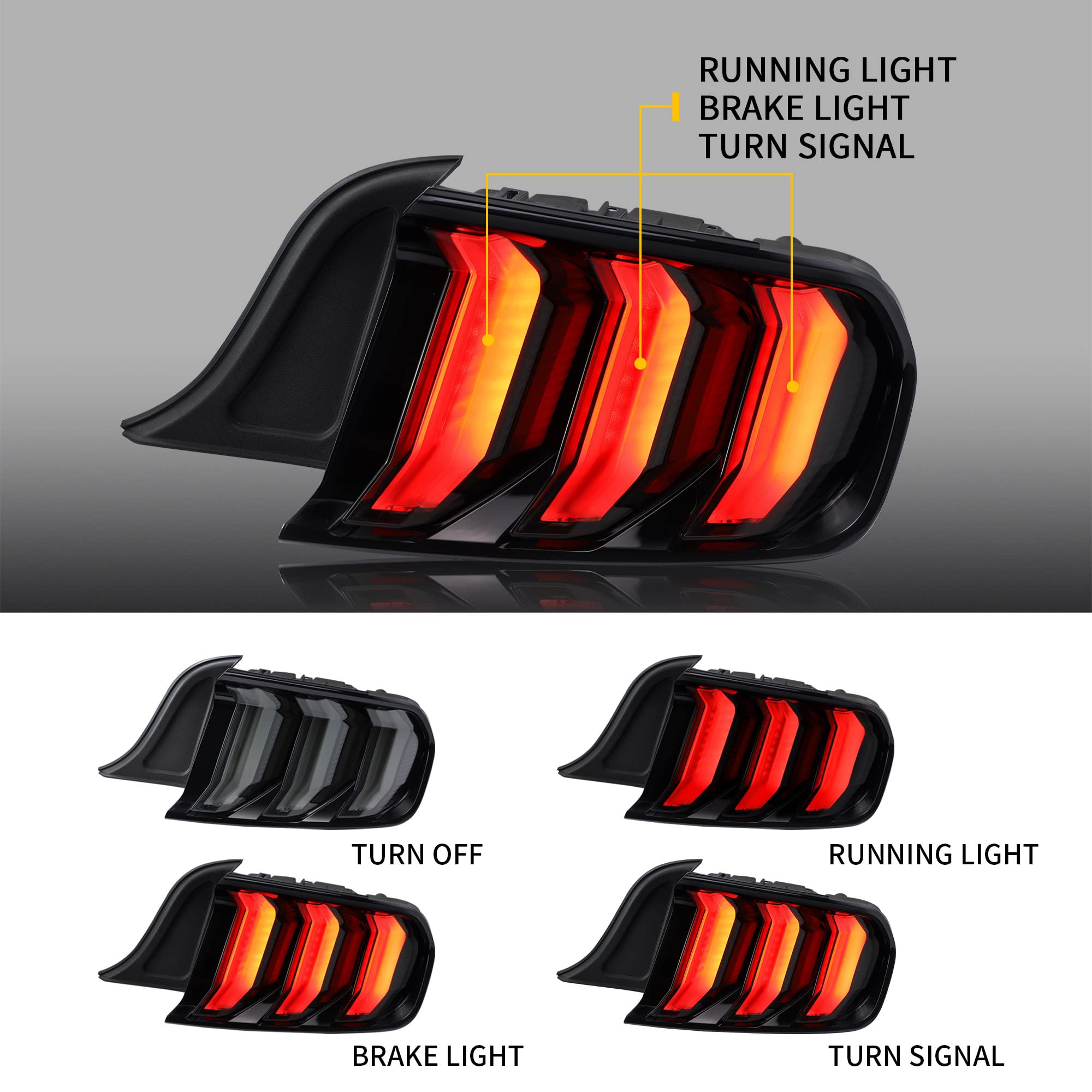 VLAND Full LED Tail Lights Assembly for 2015-2020 Ford Mustang - Smoked Lens Sequential Turn Signal Taillight Kit (Driver & Passenger Side) | Enhanced Night Visibility & Modern Style Upgrade