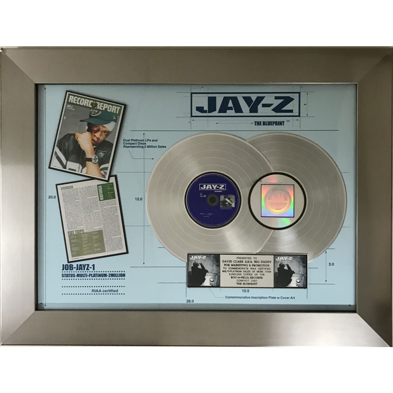 Jay Z The Blueprint 2x Platinum Album Award - Certified RIAA Multi-Platinum Record - Perfect for Music Collectors, Hip Hop Fans & Home Decor