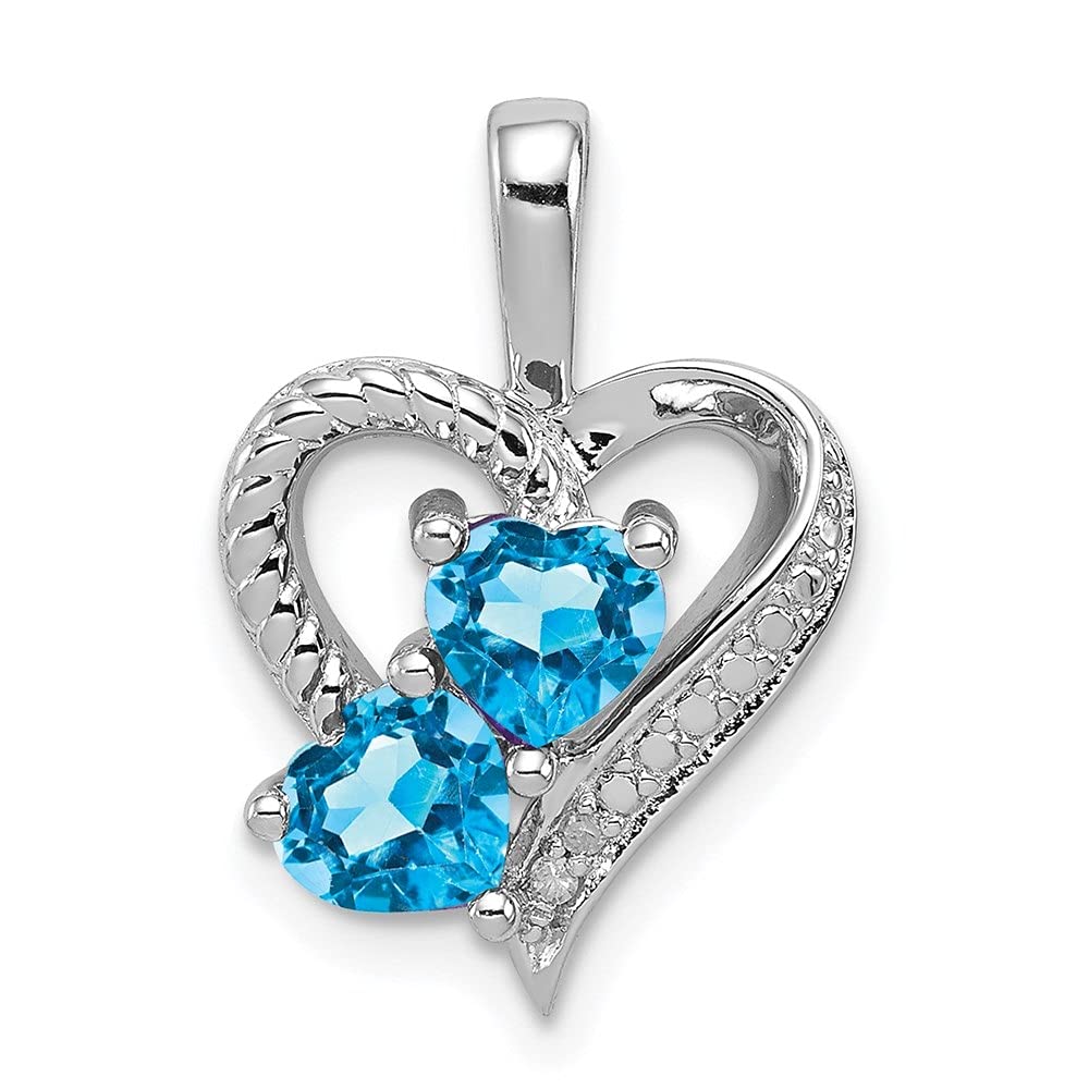 Sterling Silver Rhodium Plated Heart Pendant with Genuine Gemstones & Diamonds - Elegant Women's Fine Jewelry for Valentine's Day, Anniversary & Special Occasions