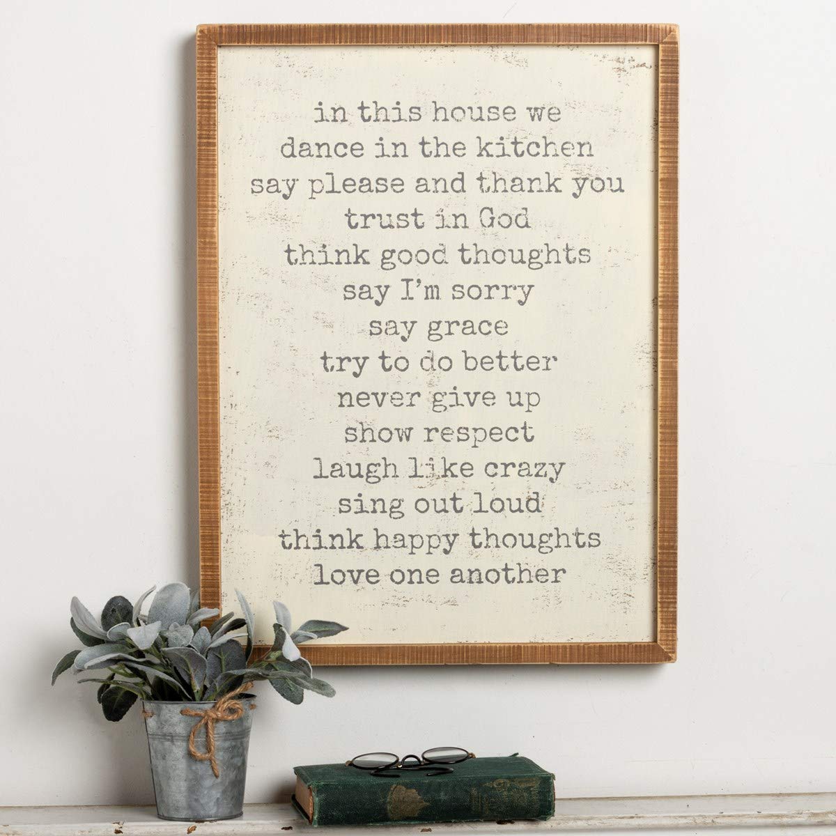Primitives by Kathy 38488 Distressed Inset Box Sign - 'In This House' Rustic Farmhouse Decor for Wall, Home & Office - Perfect for Living Room, Bedroom or Entryway Décor