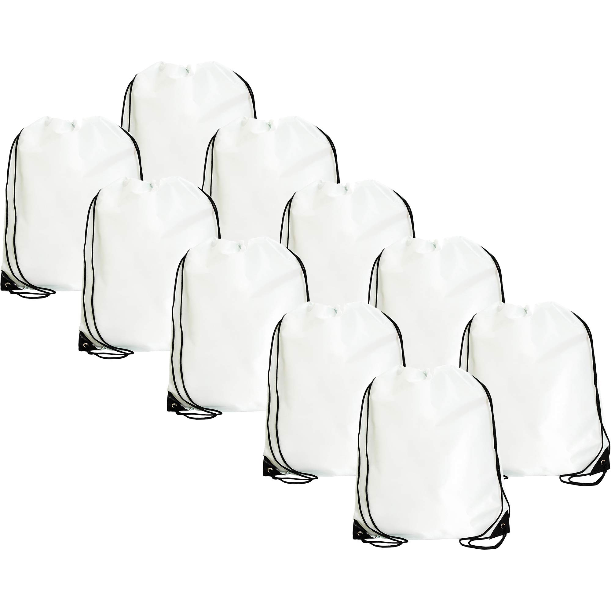 Threadart Drawstring Backpacks - Pack of 10 White Sports Cinch Sack String Backpacks for Gym, Storage & Travel - Large 15