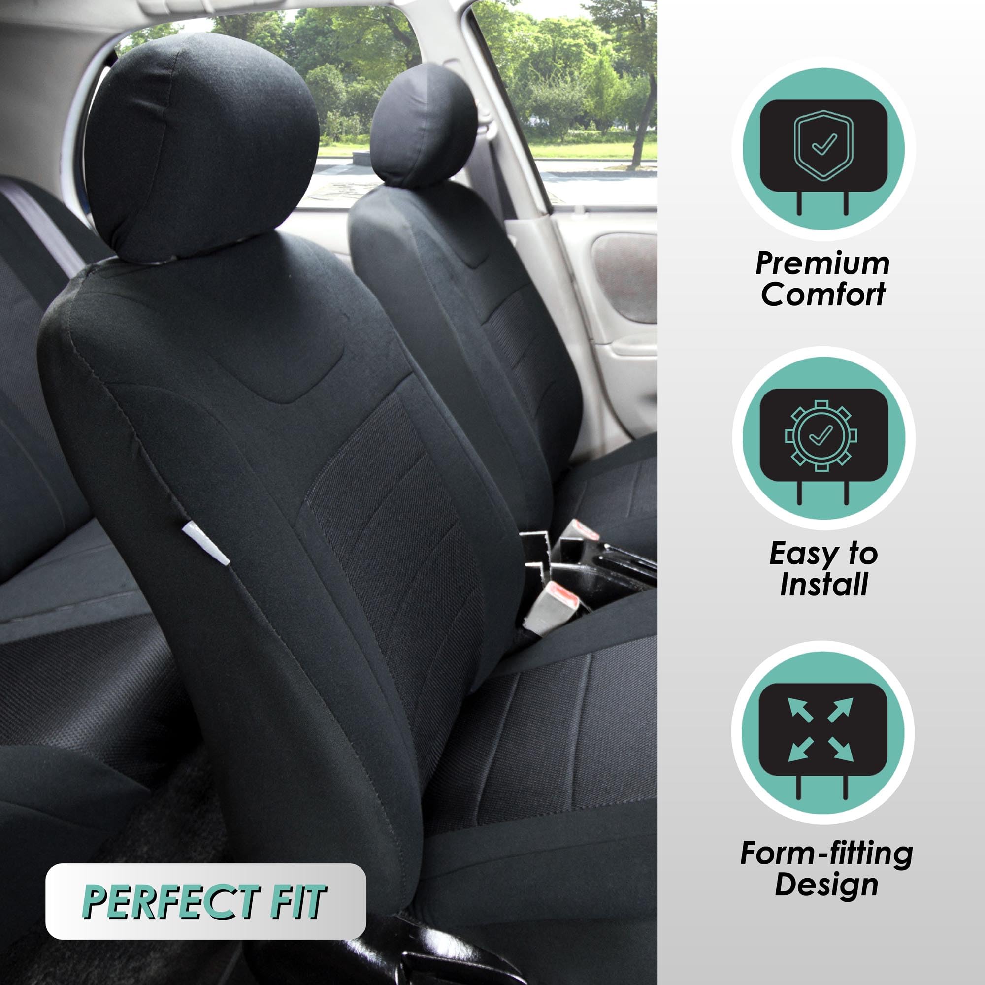 FH Group Full Set Universal Fit Car Seat Covers - Low Back Front & Split Bench Rear Seat Covers | Airbag Compatible, Washable Fabric | Perfect for SUV, Sedan, Van (Black) | Protect Your Seats from Wear, Spills & Pets