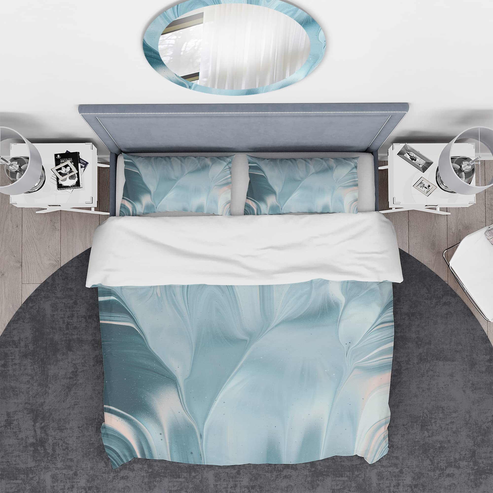 Modern Blue Abstract Duvet Cover Set King - 3Pc All-Season Bedding for Contemporary Homes