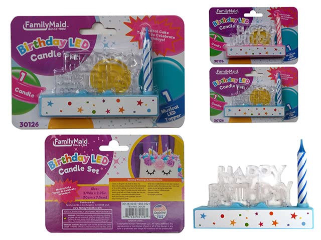 Family Maid 30126 Musical Happy Birthday Candles - 2 Pack LED Flameless Birthday Cake Candles (3 x 1.4 inch) for Birthday Parties, Wedding Cakes & Special Celebrations