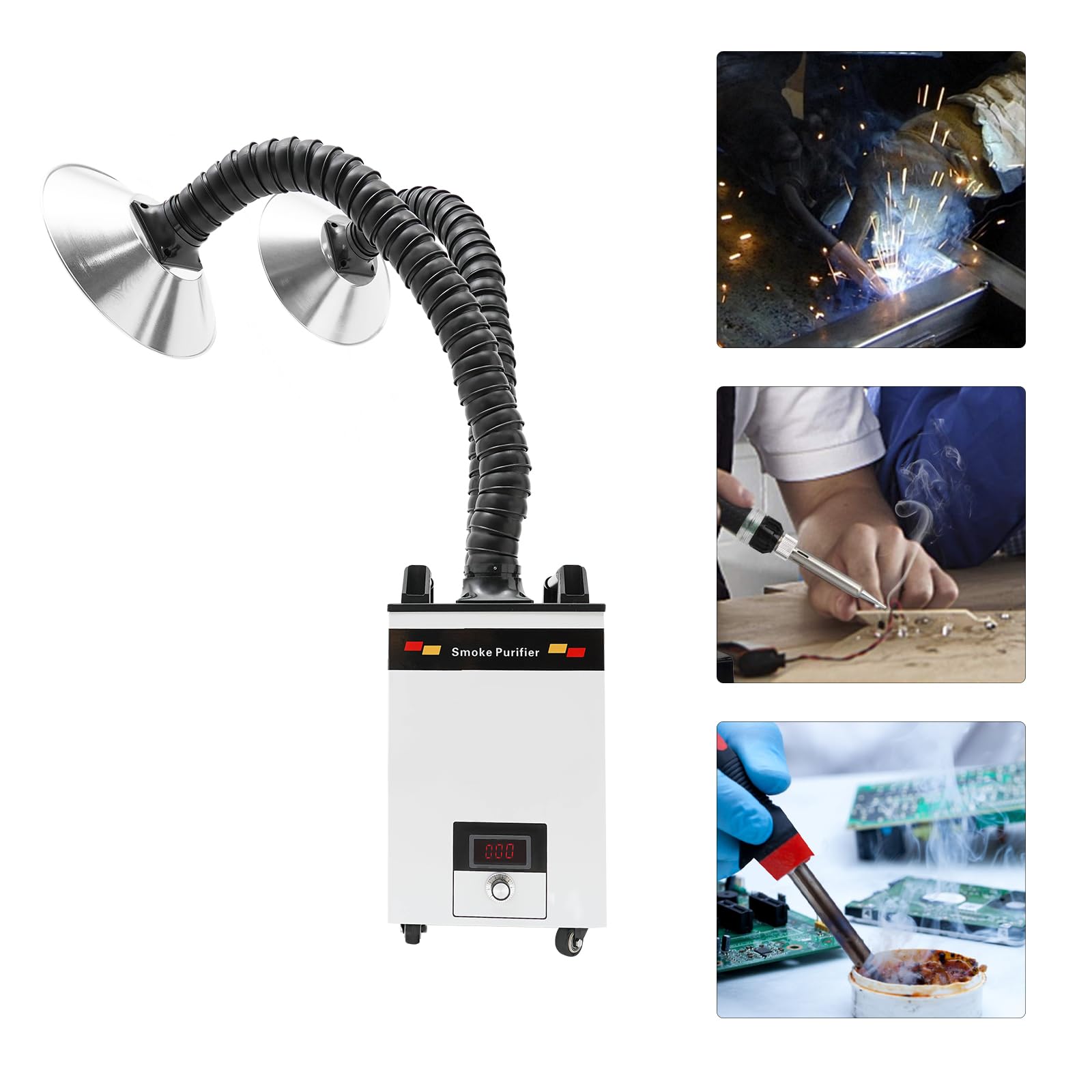 300W Soldering Fume Extractor with 3-Stage HEPA Filter - Smoke Absorber for Soldering, Welding & Laser Work - Dual Tube Ventilation System for Electronics Repair and DIY Projects