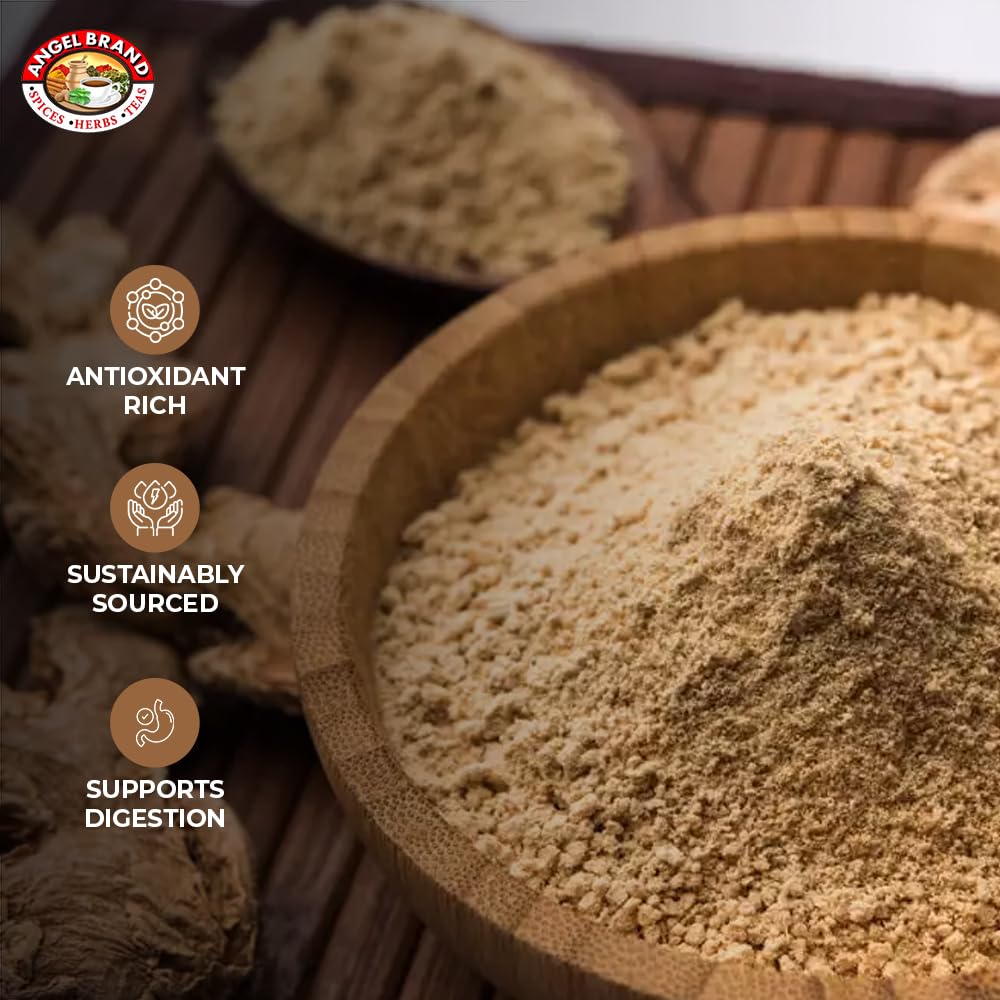 Premium Angel Brand Ginger Powder 13 oz - Organic Ground Ginger Root for Baking, Cooking, Smoothies & Tea | Great for Gingerbread, Curry, Detox Drinks & Spice Mixes