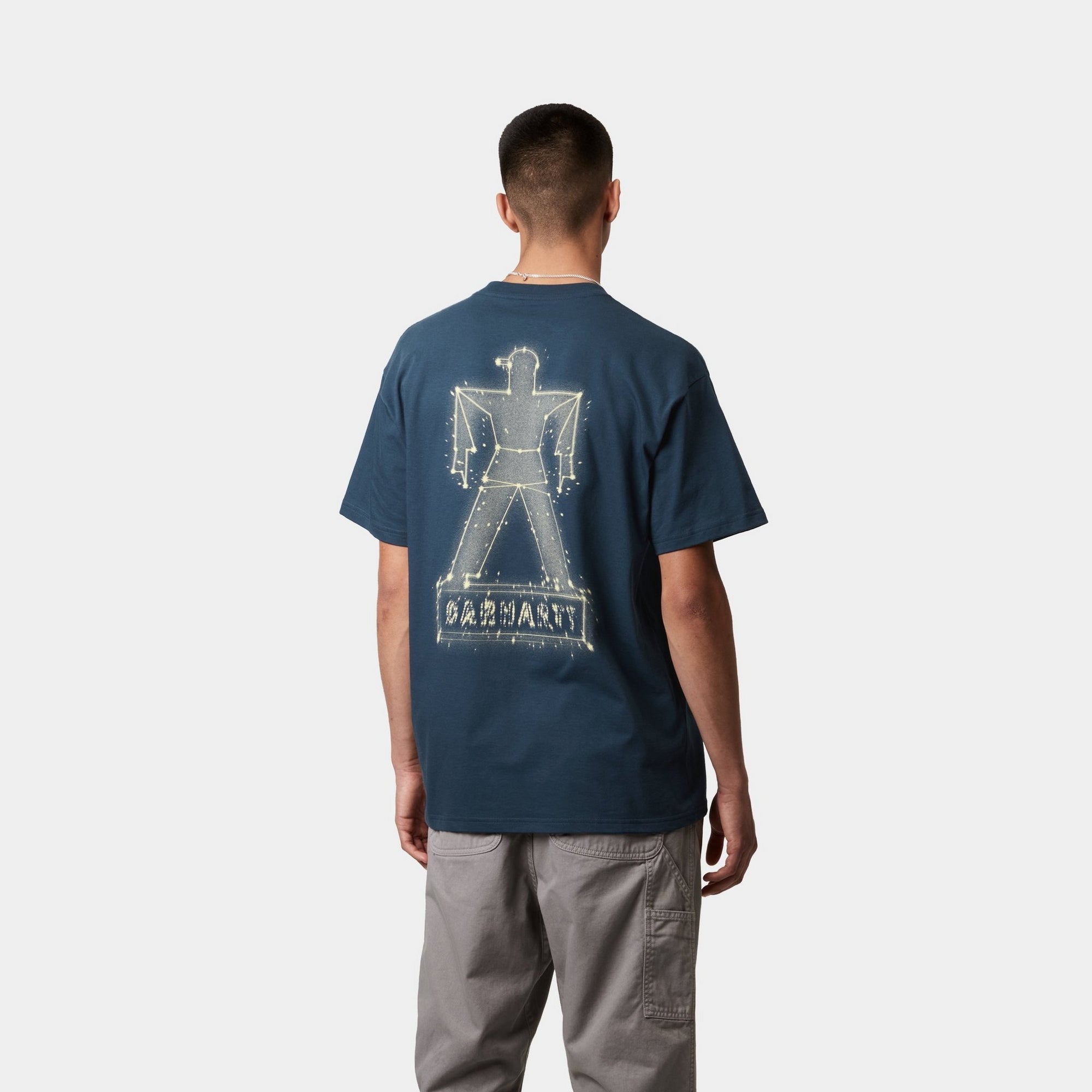 Stargazer Graphic T-Shirt for Men & Women - Soft Cotton Vintage Space Print Tee in Dusky Blue & Yellow | Casual Wear, Gift Idea, Astronomy Lovers
