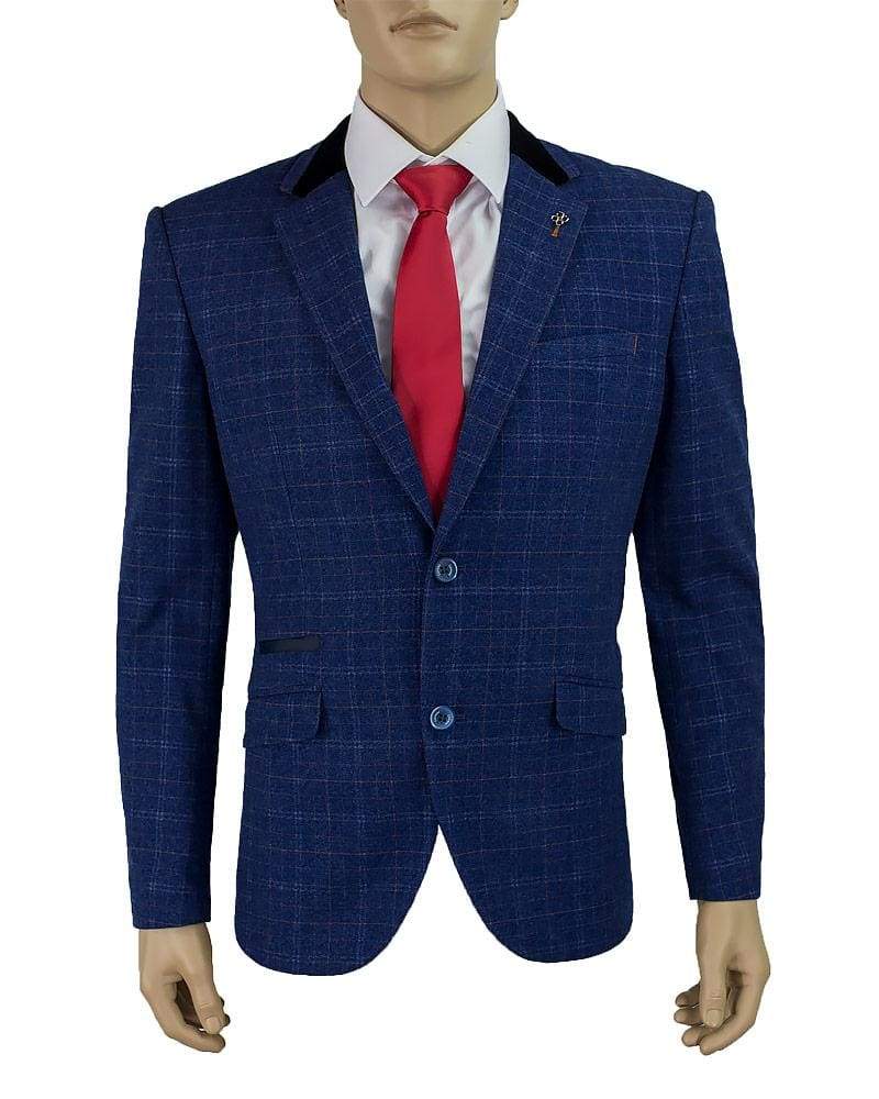 Kaiser Blue Slim Fit Checkered Jacket for Men - Stylish Casual Blazer for Office, Dating & Outdoor Events