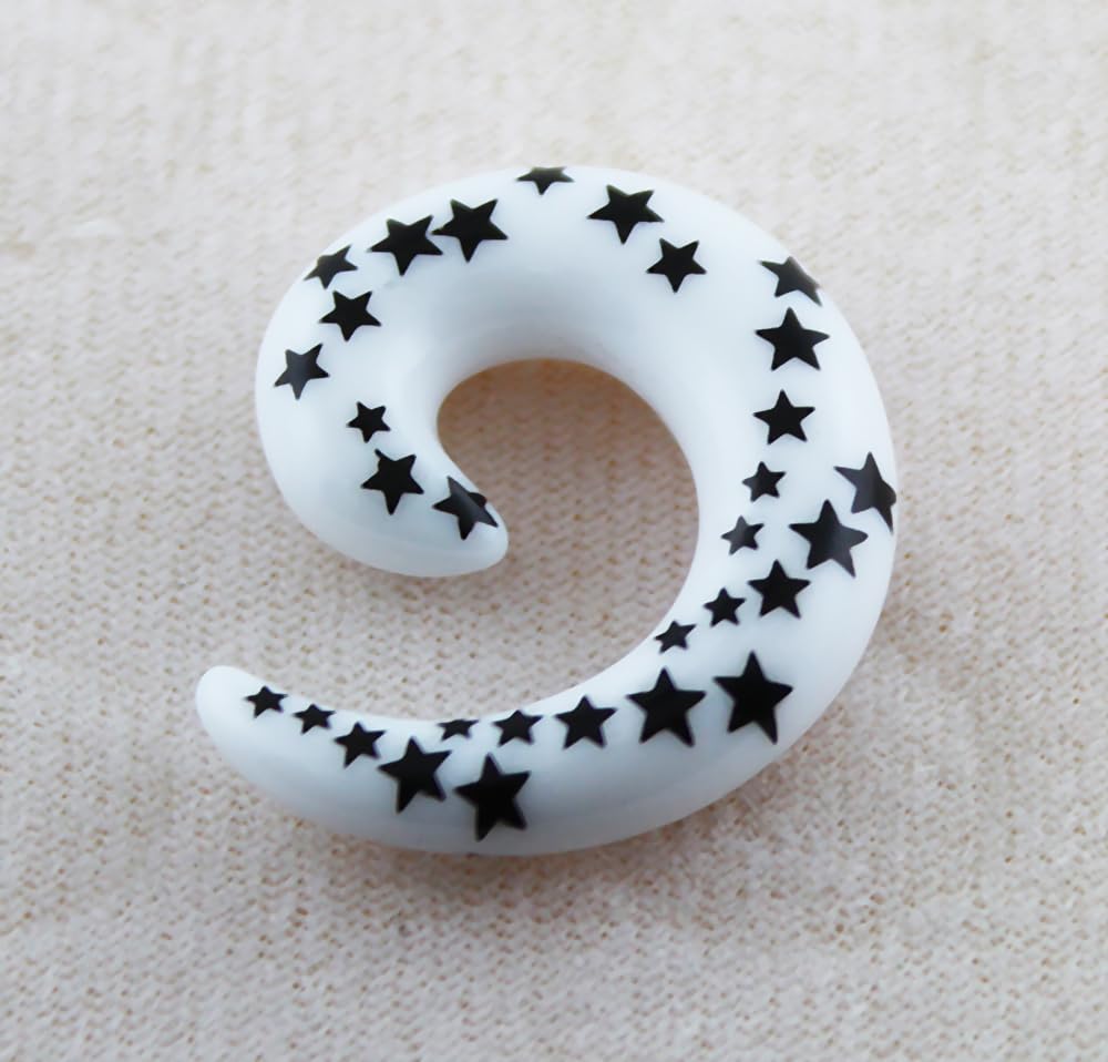 Black Star UV Spiral Taper Ear Plugs for Stretching - 1 Piece - Perfect for Ear Gauging, Body Piercing Jewelry and Alternative Fashion