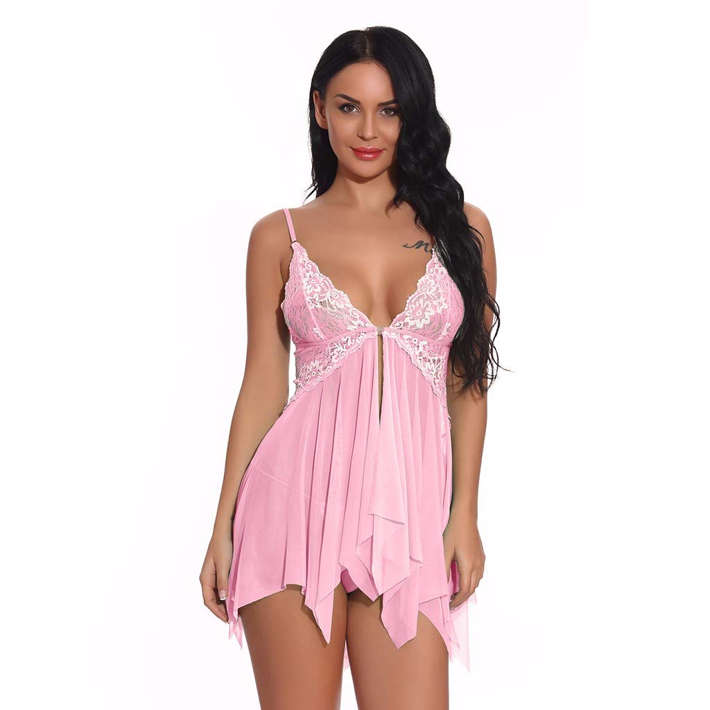 Sexy Lace Lingerie Set for Women - Babydoll Nightwear with Deep V Neck & Side Slit, Lace Bodysuit & Full Slip Sleep Dress - Perfect for Valentine's Day, Honeymoon & Romantic Nights